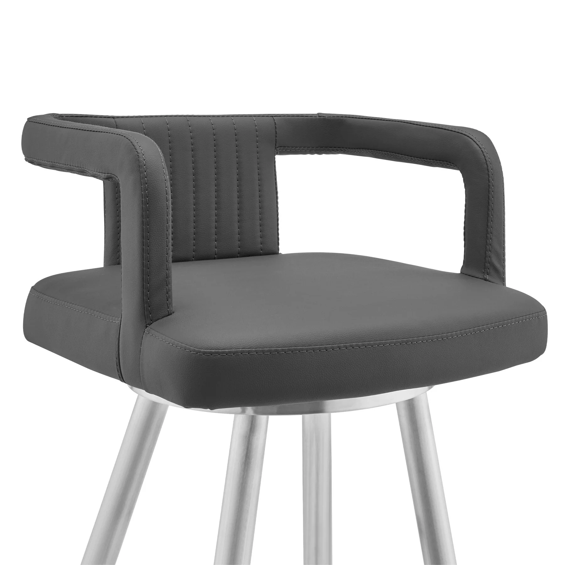 Gabriele 30" Gray Faux Leather and Brushed Stainless Steel Swivel Bar Stool - Image 4