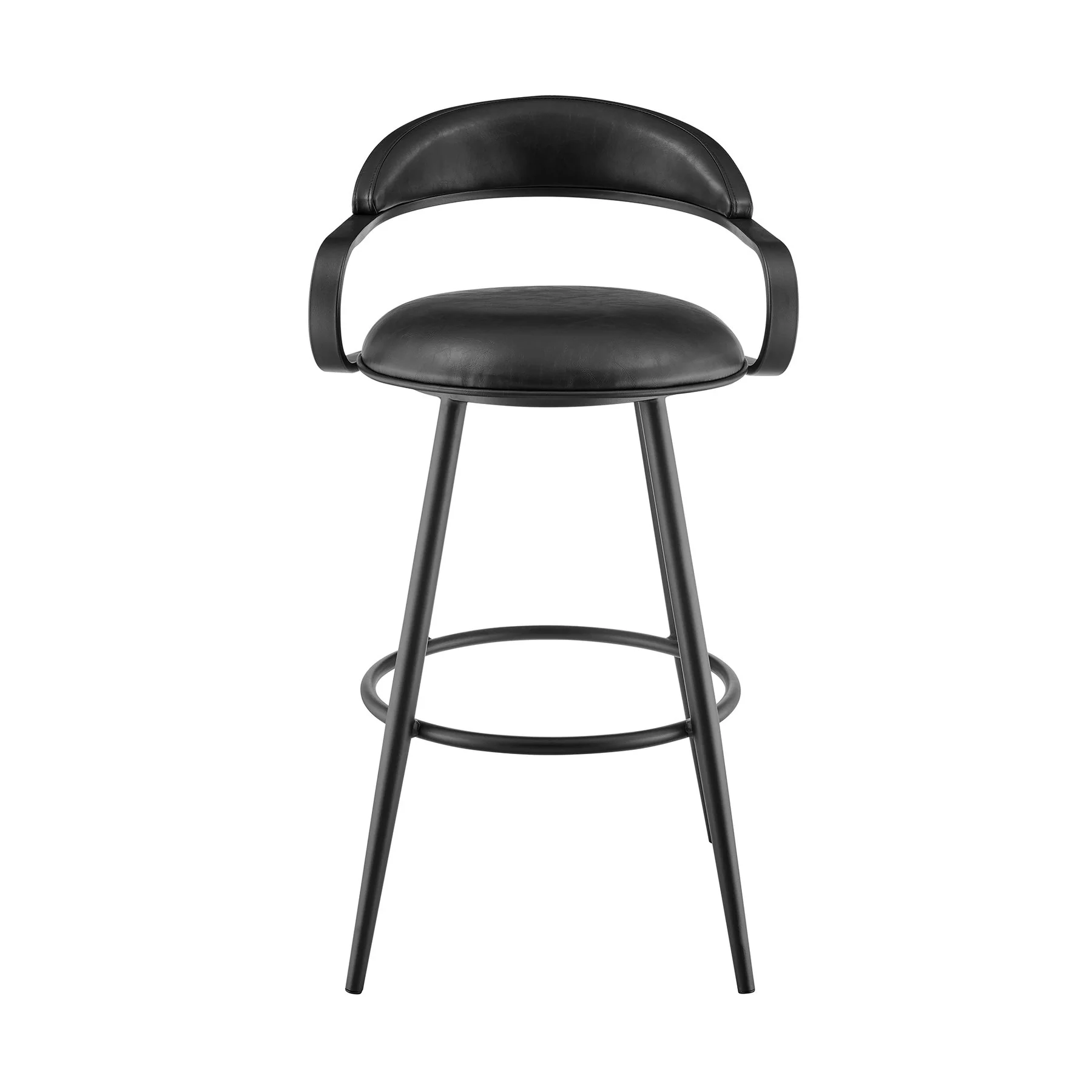Gardenia 26" Swivel Counter Stool in Black Iron with Vintage Black Faux Leather - Image 2