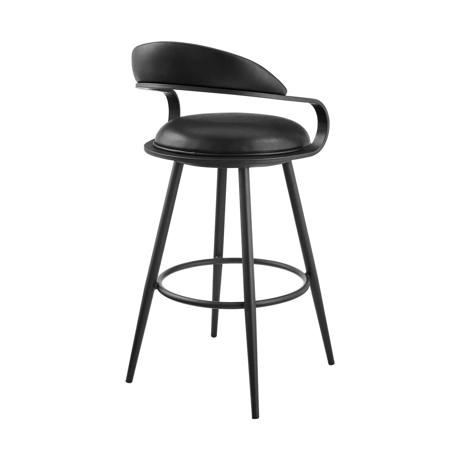 Gardenia 26" Swivel Counter Stool in Black Iron with Vintage Black Faux Leather - Image 3