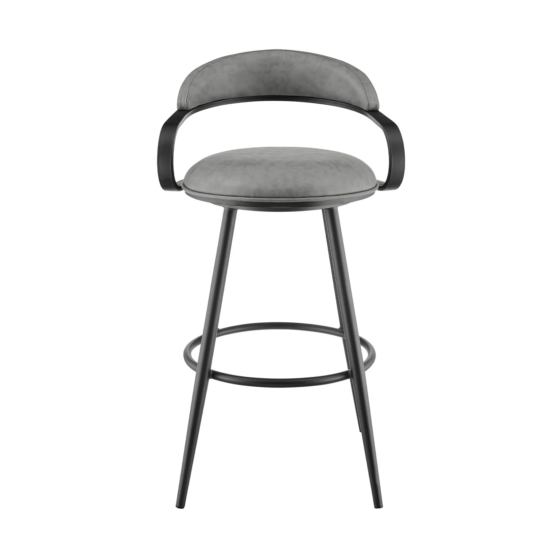 Gardenia 26" Swivel Counter Stool in Black Iron with Vintage Gray Faux Leather - Image 2