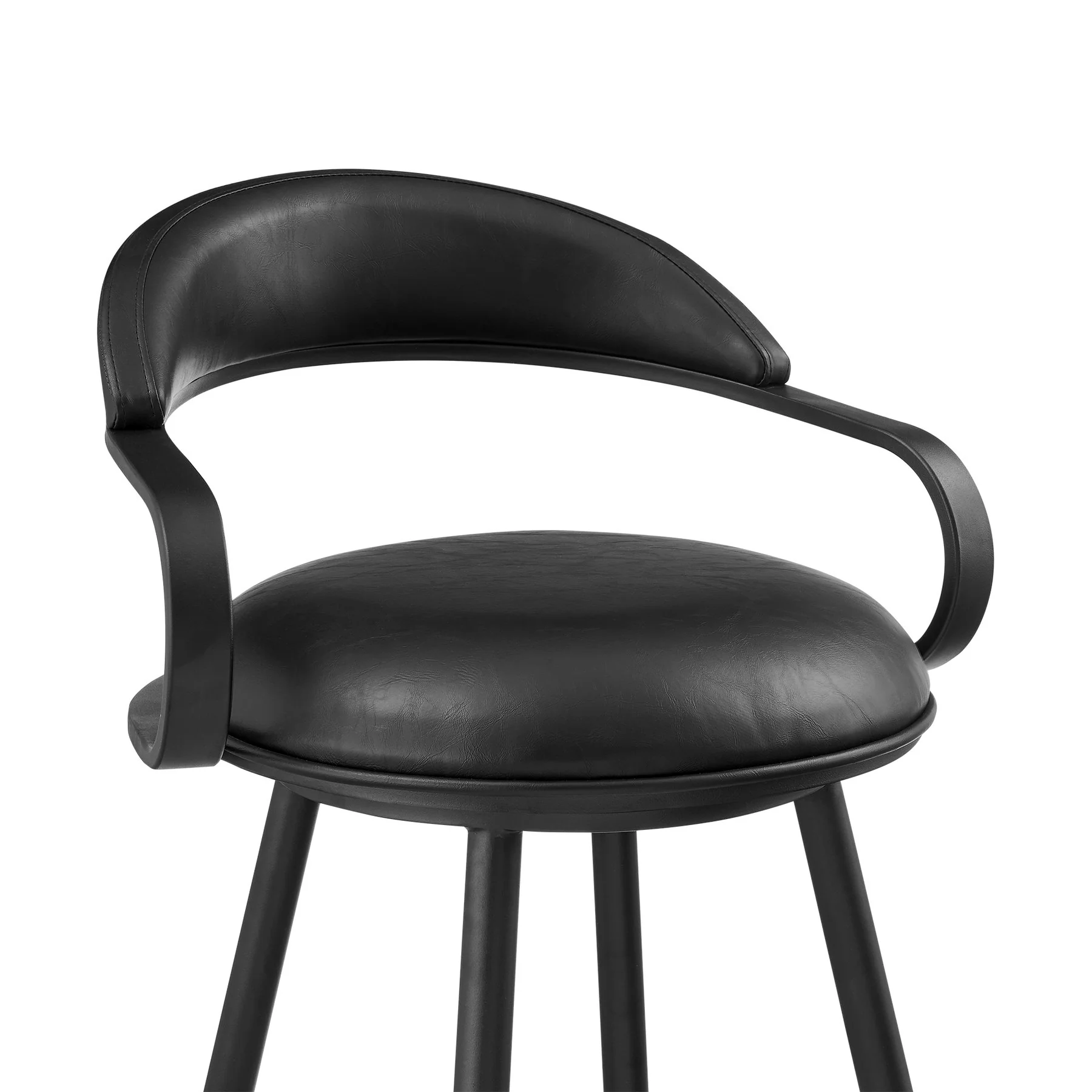 Gardenia 30" Swivel Bar Stool in Black Iron with Vintage Black Faux Leather - Image 4