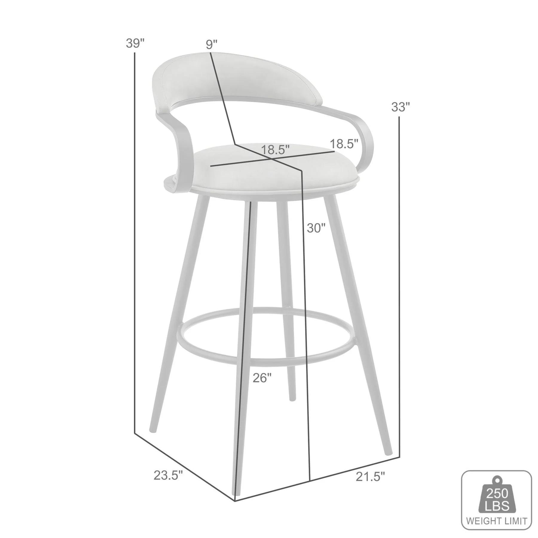 Gardenia 30" Swivel Bar Stool in Black Iron with Vintage Black Faux Leather - Image 9