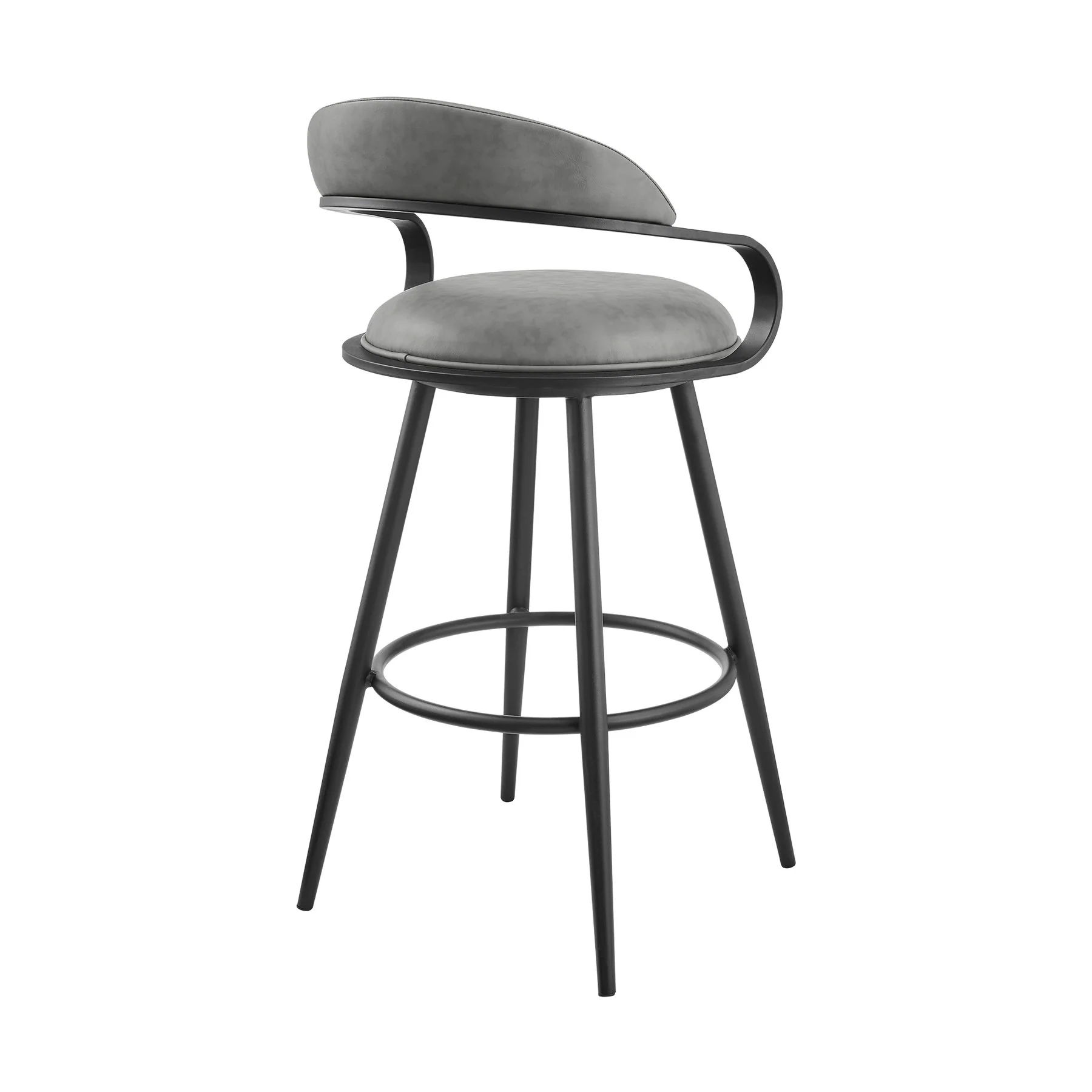 Gardenia 30" Swivel Bar Stool in Black Iron with Vintage Gray Faux Leather - Image 3