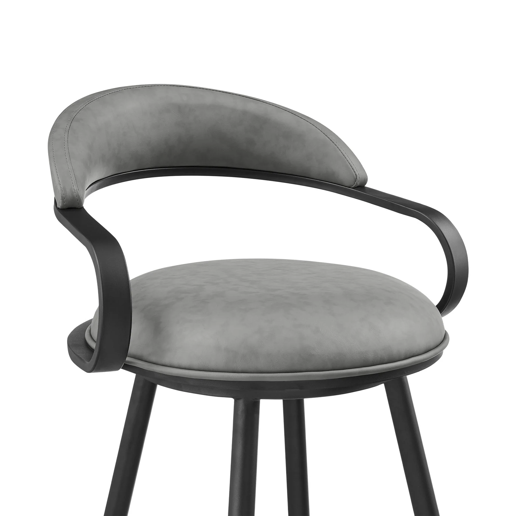 Gardenia 30" Swivel Bar Stool in Black Iron with Vintage Gray Faux Leather - Image 4