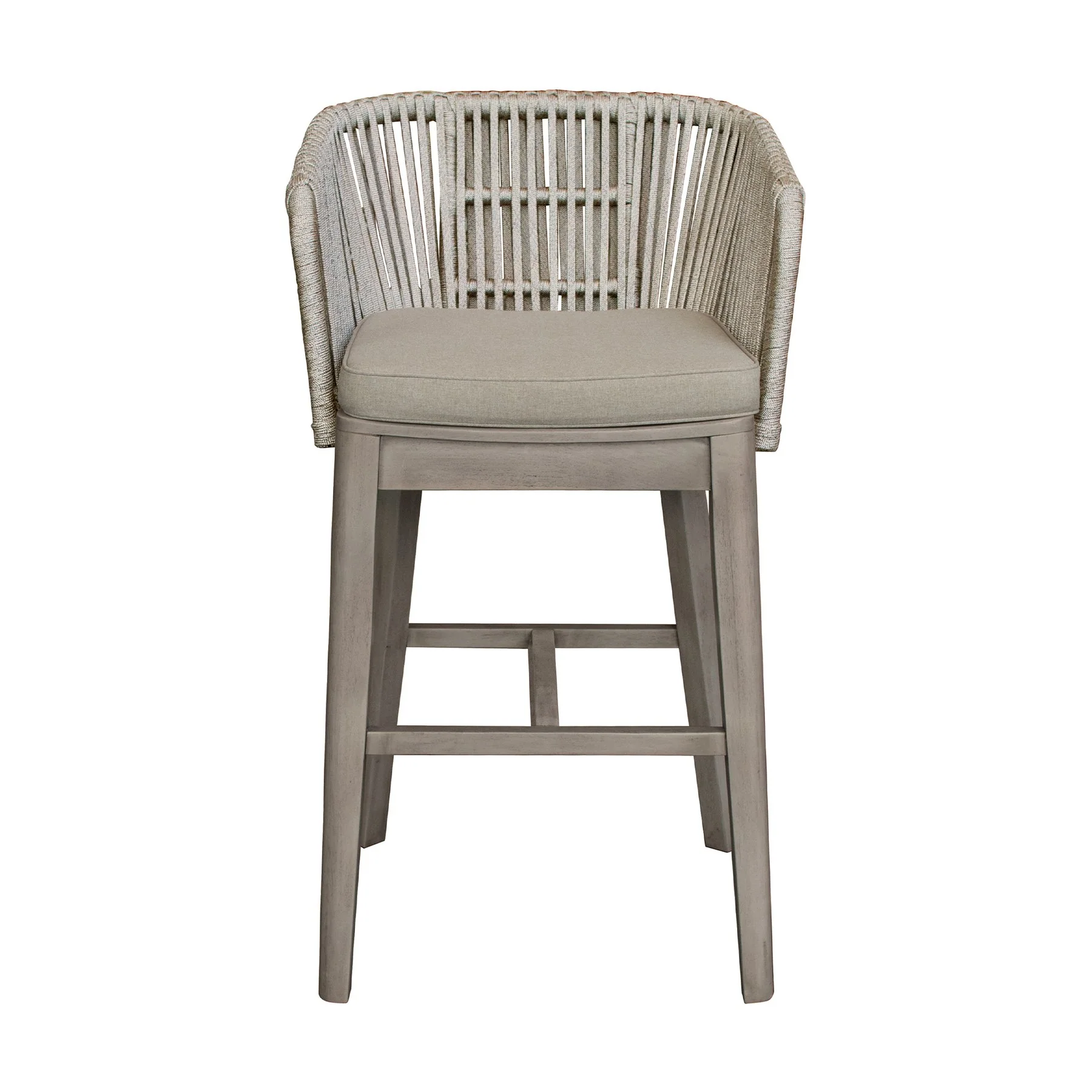 Garnet Outdoor Patio Bar Stool in Gray Acacia Wood and Rope - Image 2