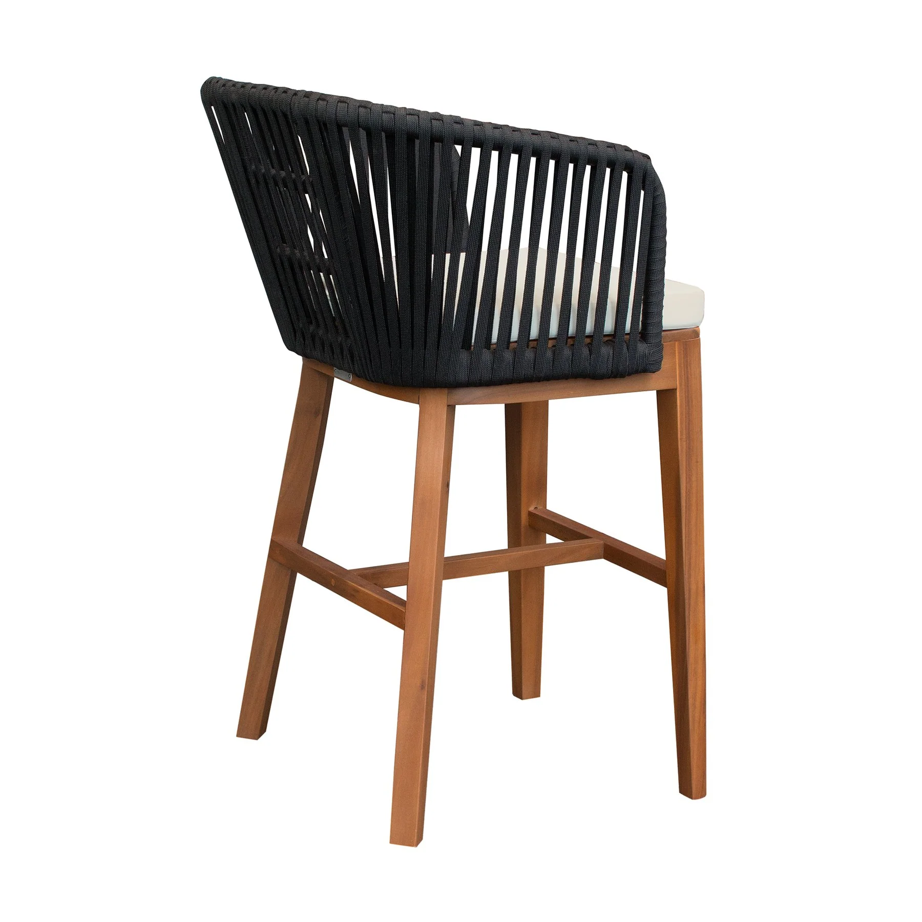 Garnet Outdoor Patio Bar Stool in Natural Acacia Wood and Black Rope - Image 4