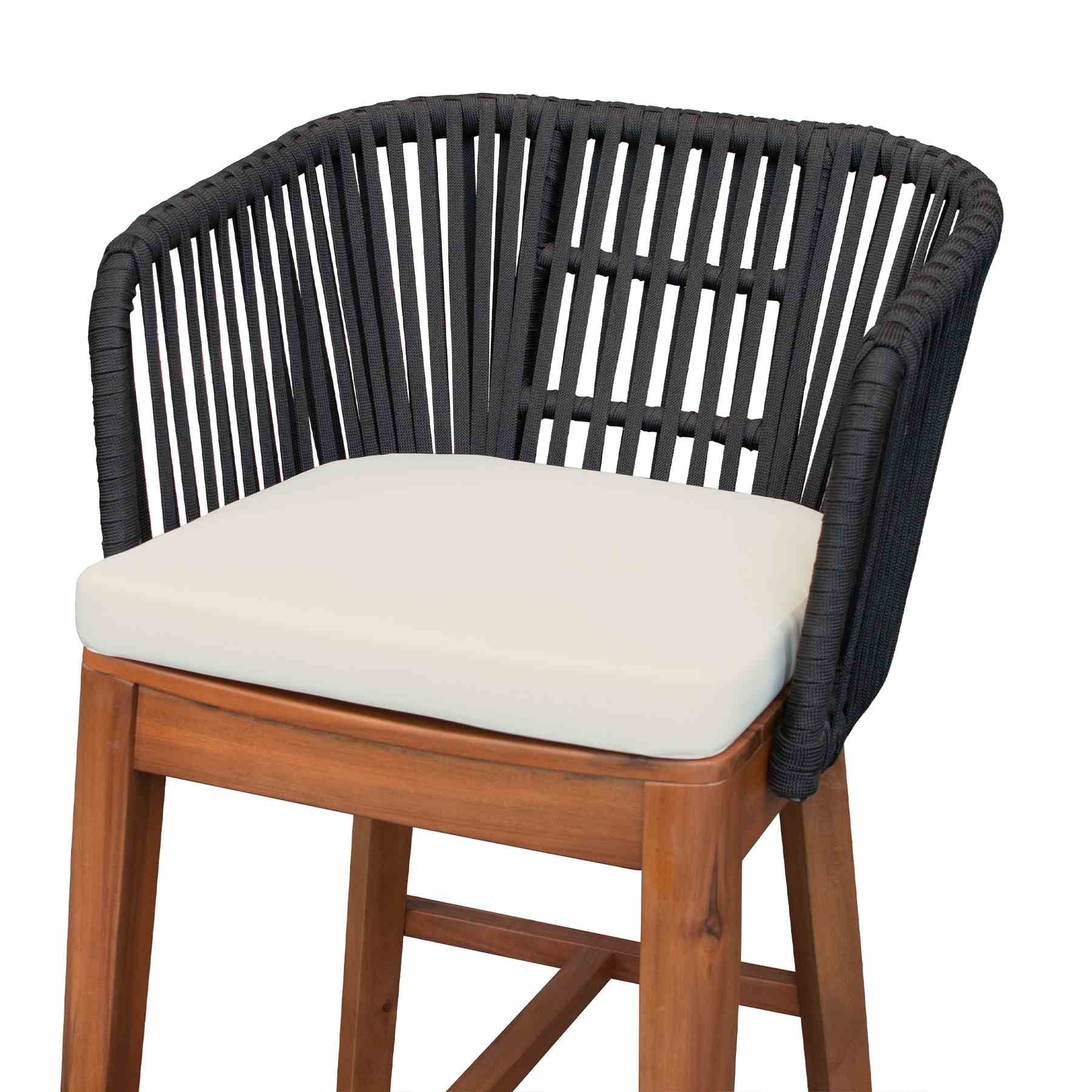 Garnet Outdoor Patio Bar Stool in Natural Acacia Wood and Black Rope - Image 6