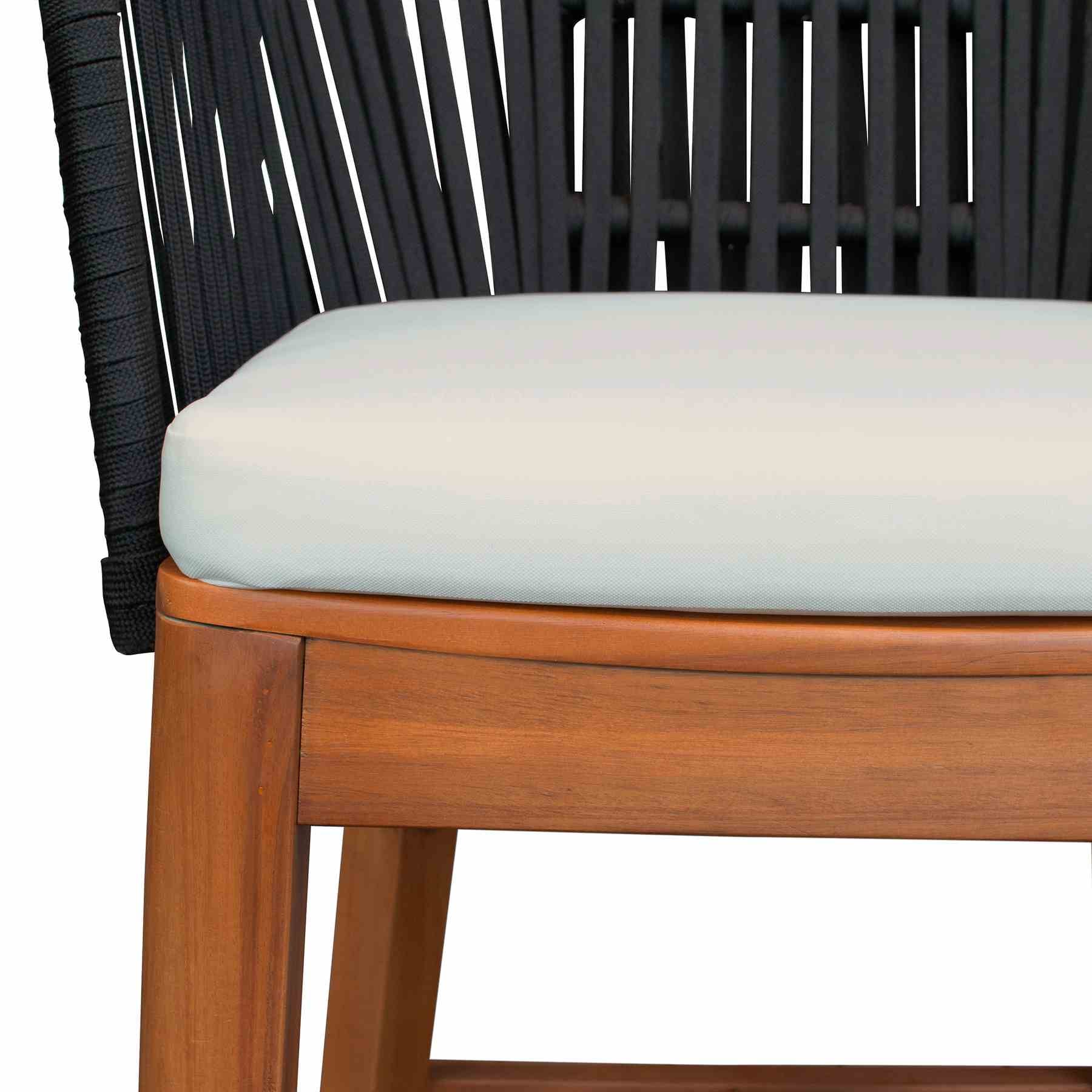 Garnet Outdoor Patio Bar Stool in Natural Acacia Wood and Black Rope - Image 7