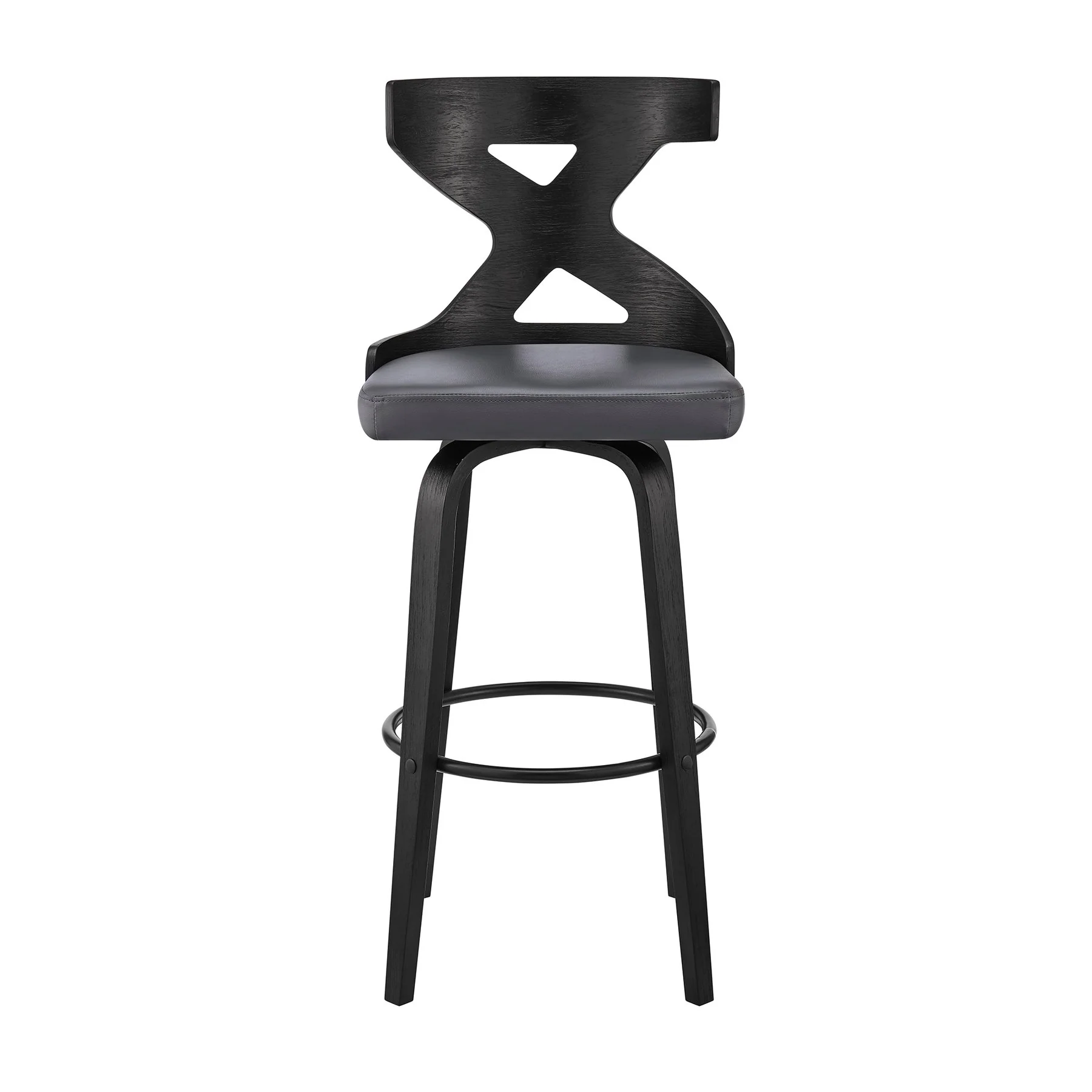 Gayle 26" Swivel Cross Back Gray Faux Leather and Black Wood Bar Stool - Image 2