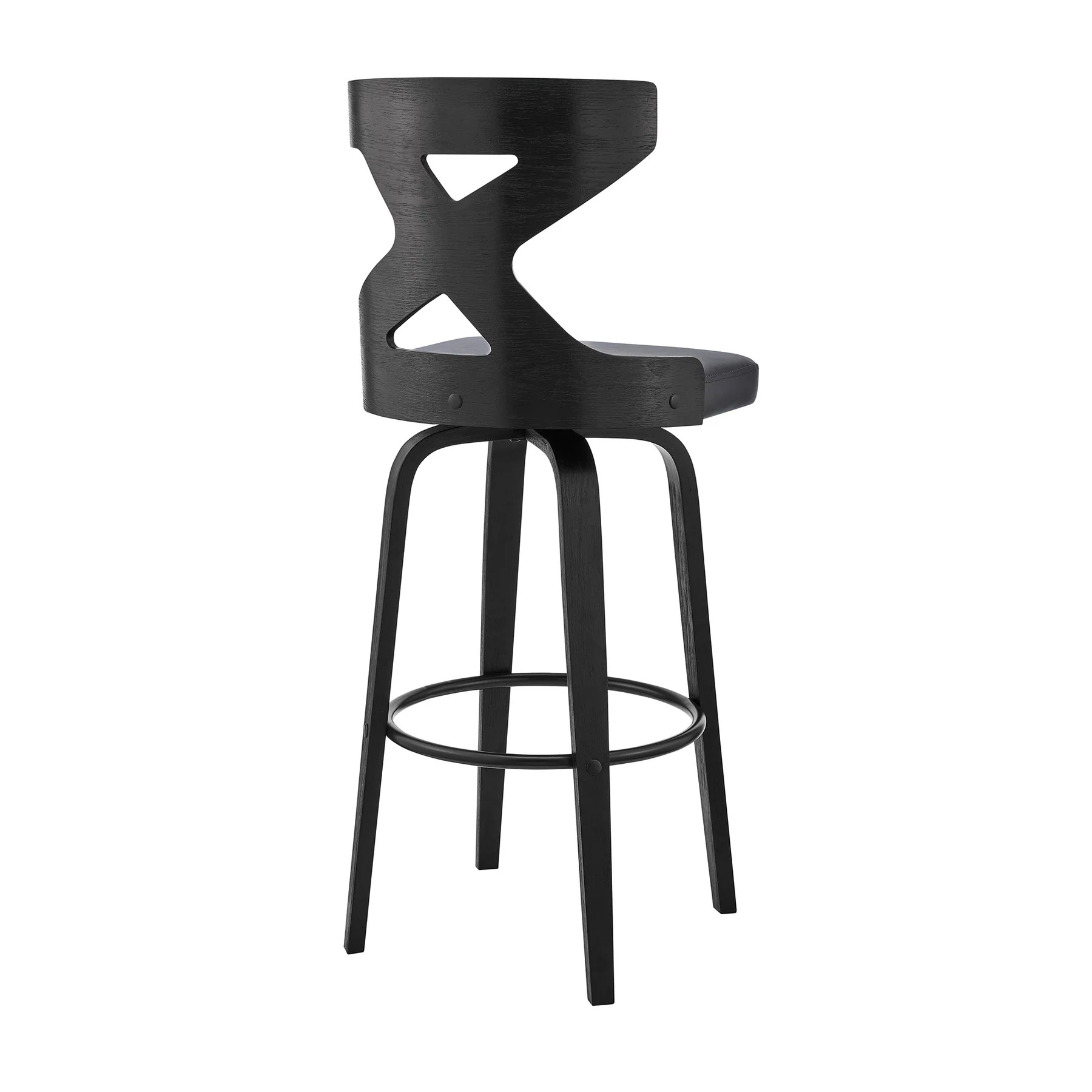 Gayle 26" Swivel Cross Back Gray Faux Leather and Black Wood Bar Stool - Image 4