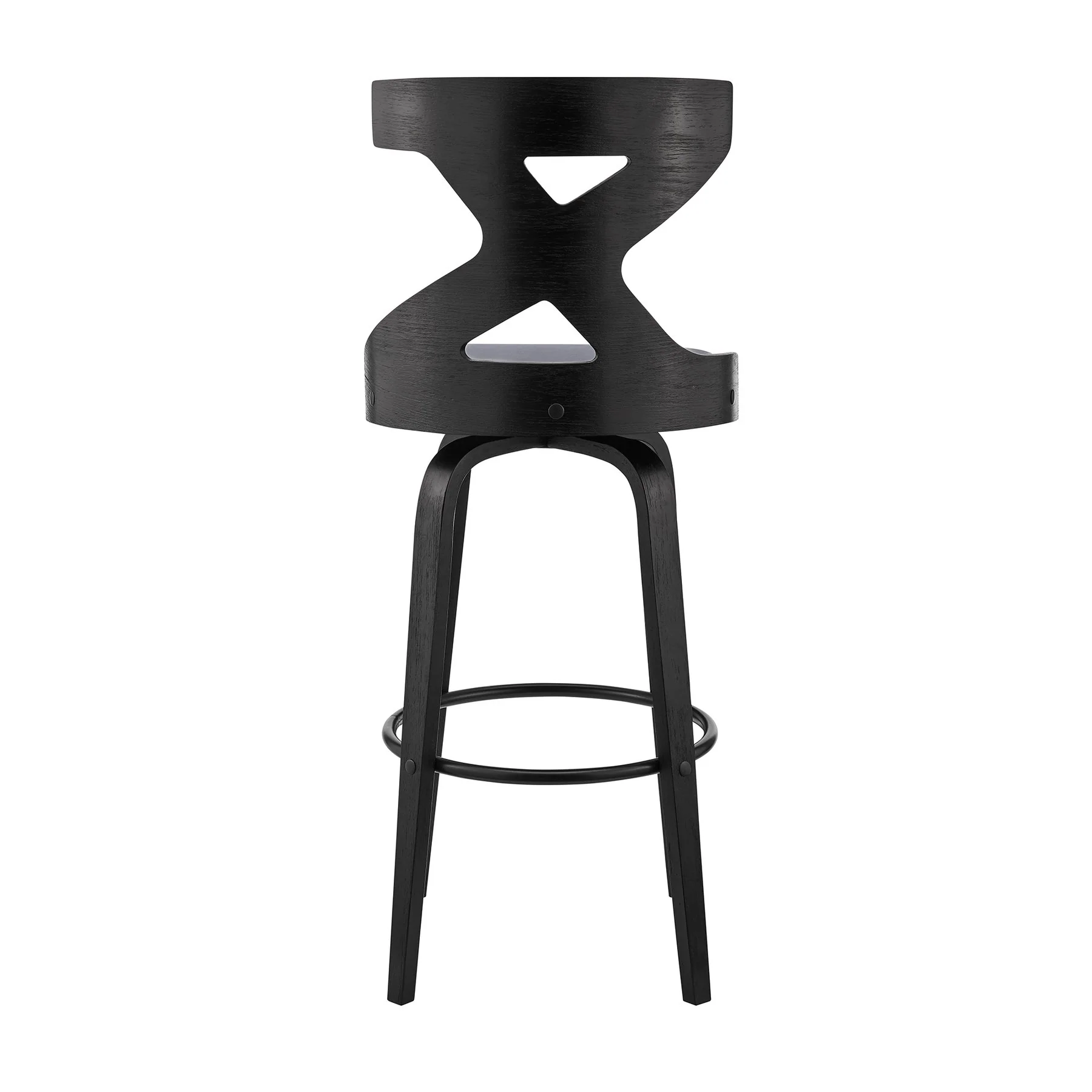 Gayle 26" Swivel Cross Back Gray Faux Leather and Black Wood Bar Stool - Image 5