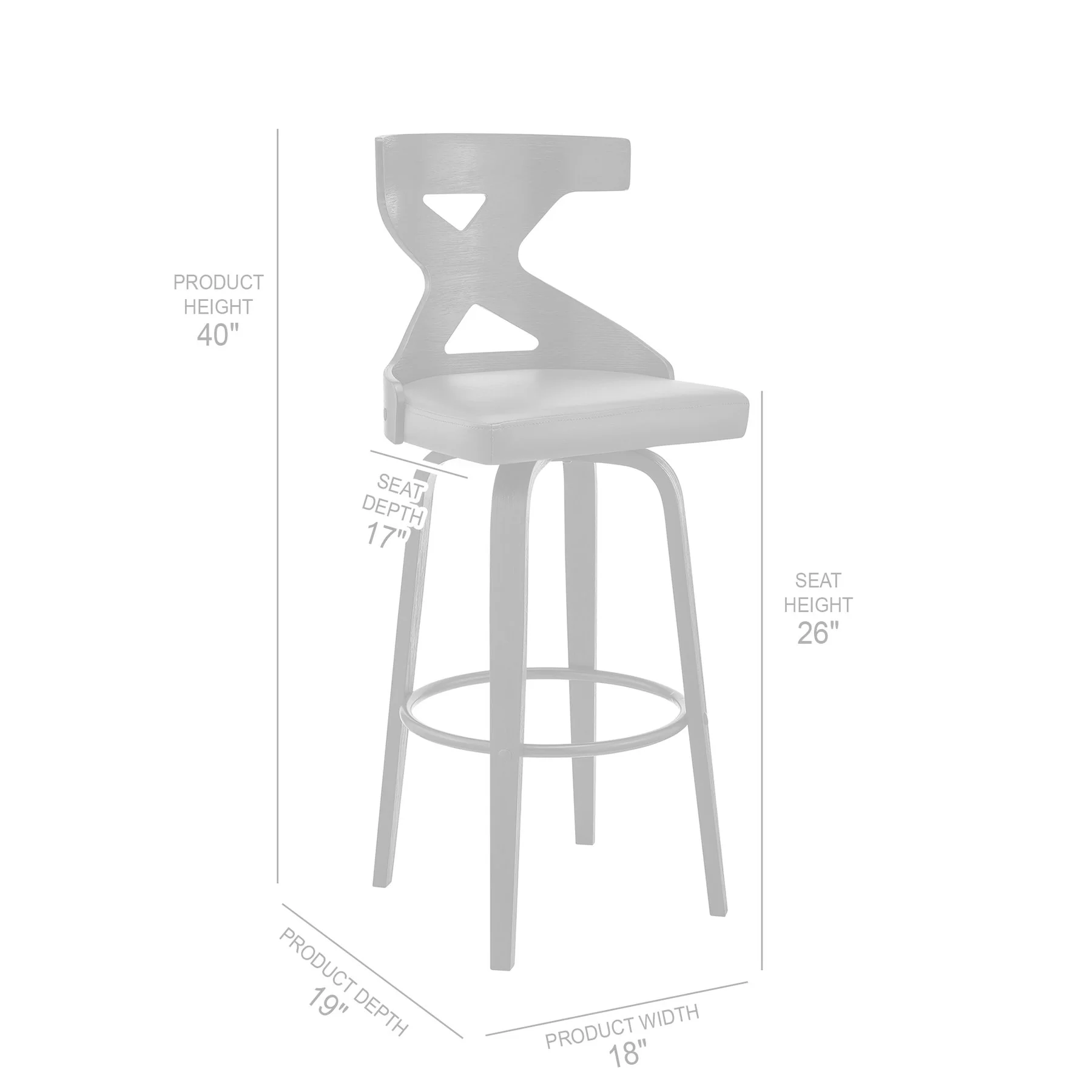 Gayle 26" Swivel Cross Back Gray Faux Leather and Black Wood Bar Stool - Image 9