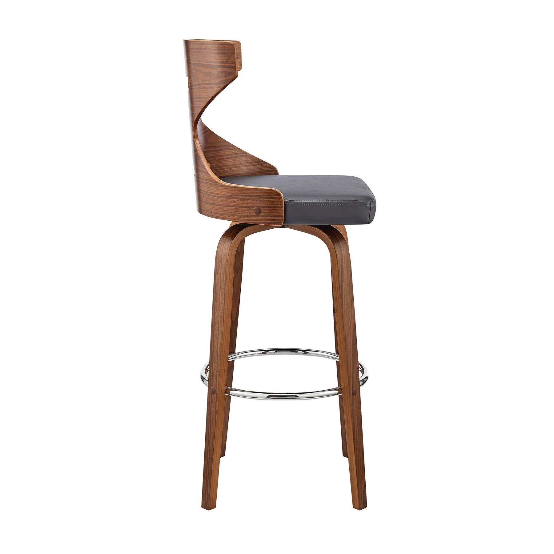 Gayle 26" Swivel Cross Back Gray Faux Leather and Walnut Wood Bar Stool - Image 3