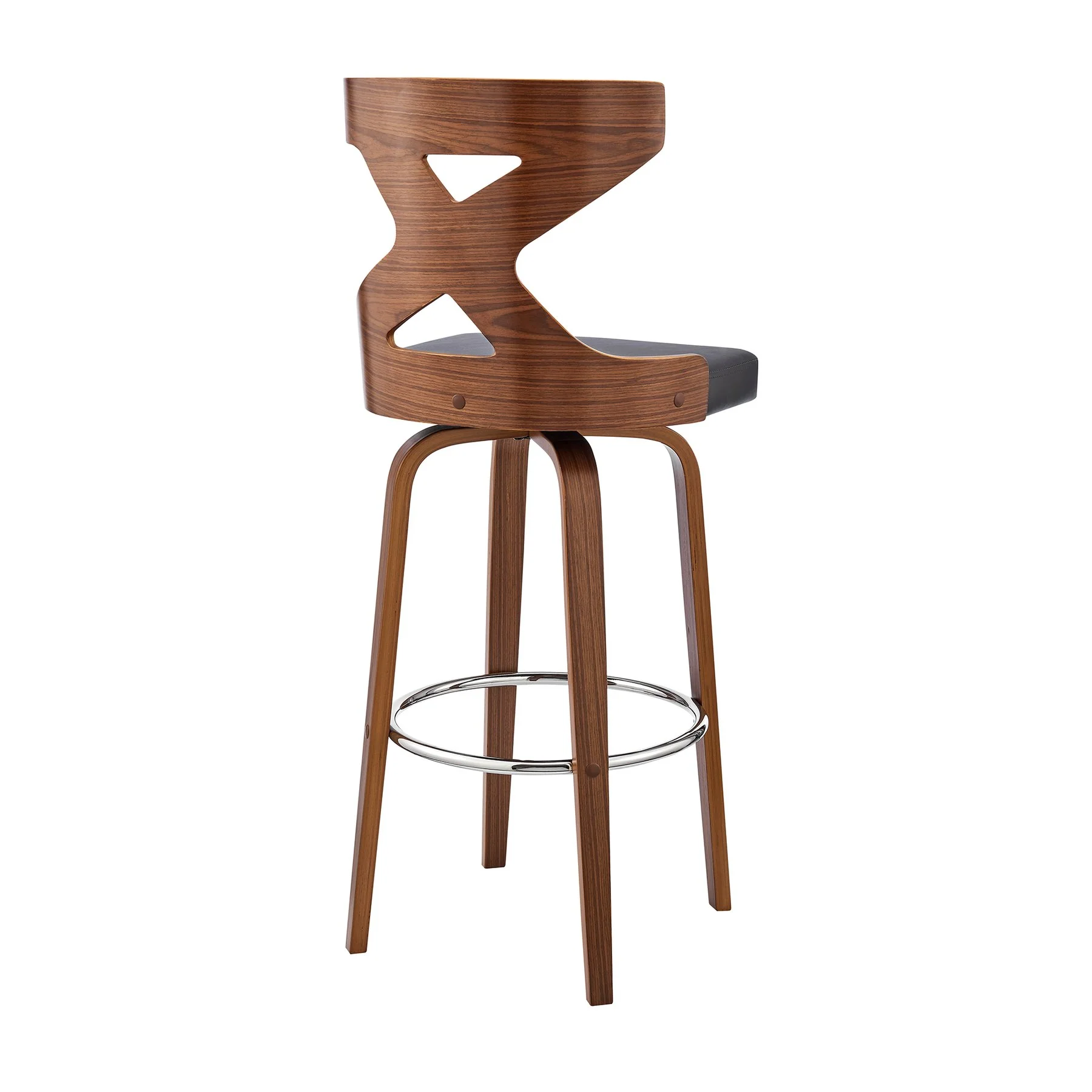 Gayle 26" Swivel Cross Back Gray Faux Leather and Walnut Wood Bar Stool - Image 4