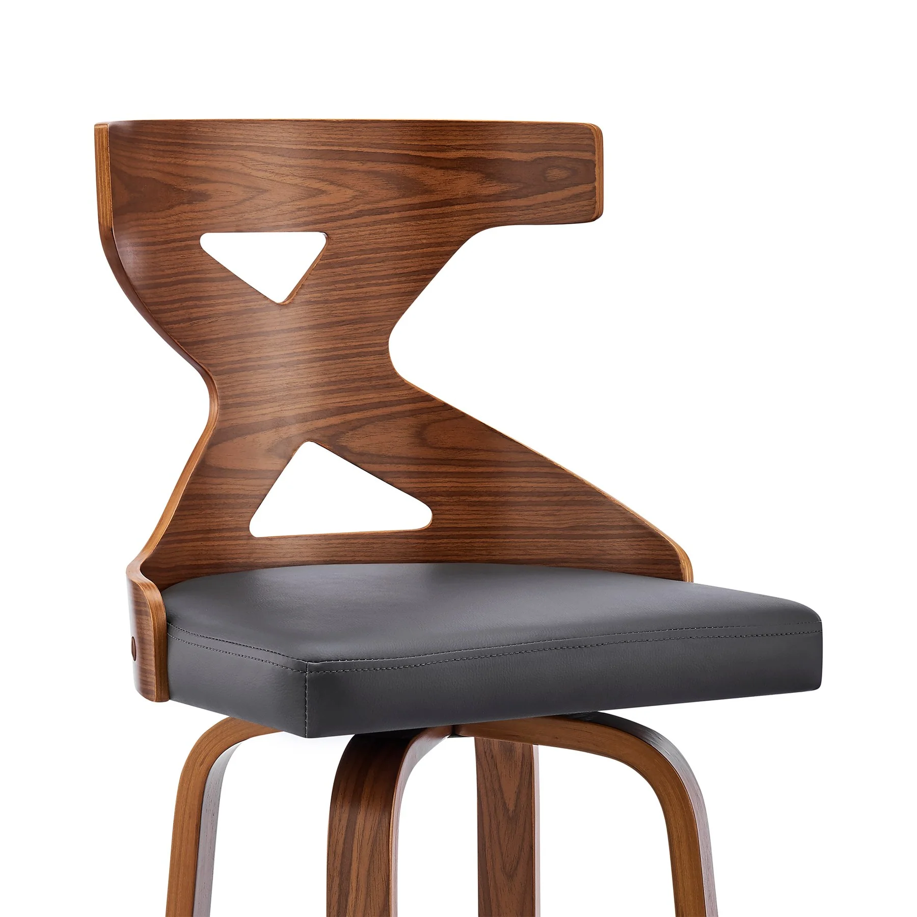 Gayle 26" Swivel Cross Back Gray Faux Leather and Walnut Wood Bar Stool - Image 6