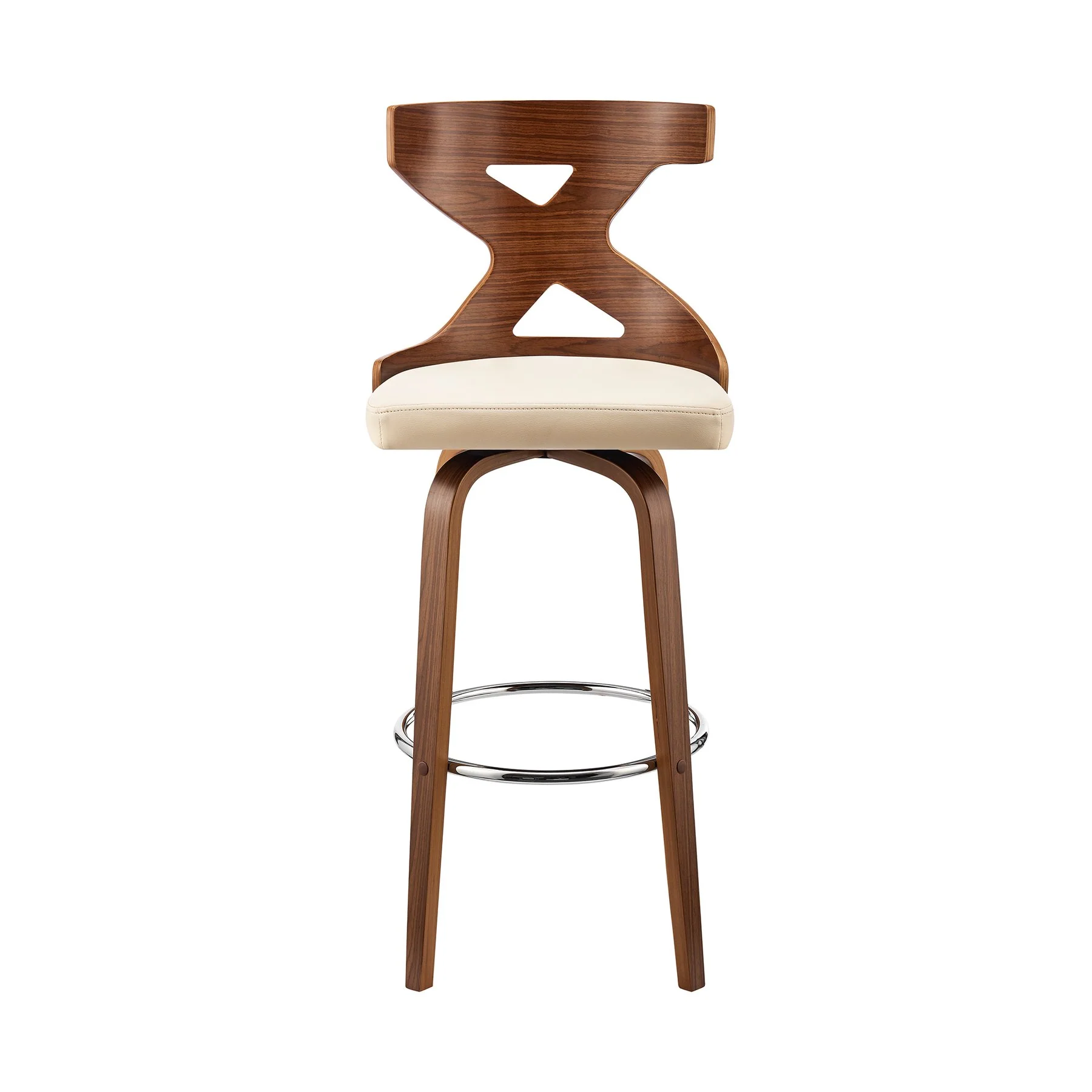 Gayle 30" Swivel Cross Back Cream Faux Leather and Walnut Wood Bar Stool - Image 2