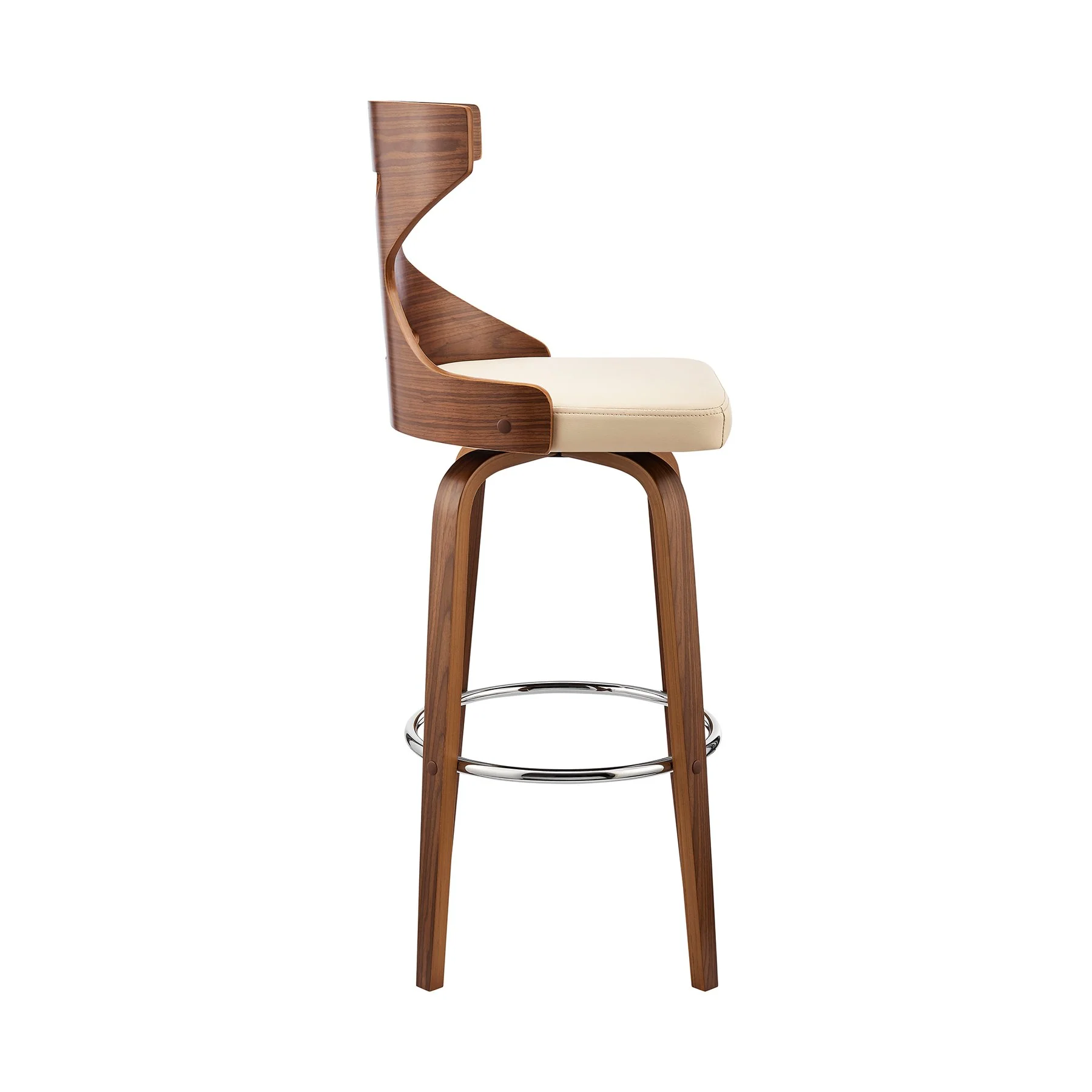Gayle 30" Swivel Cross Back Cream Faux Leather and Walnut Wood Bar Stool - Image 3