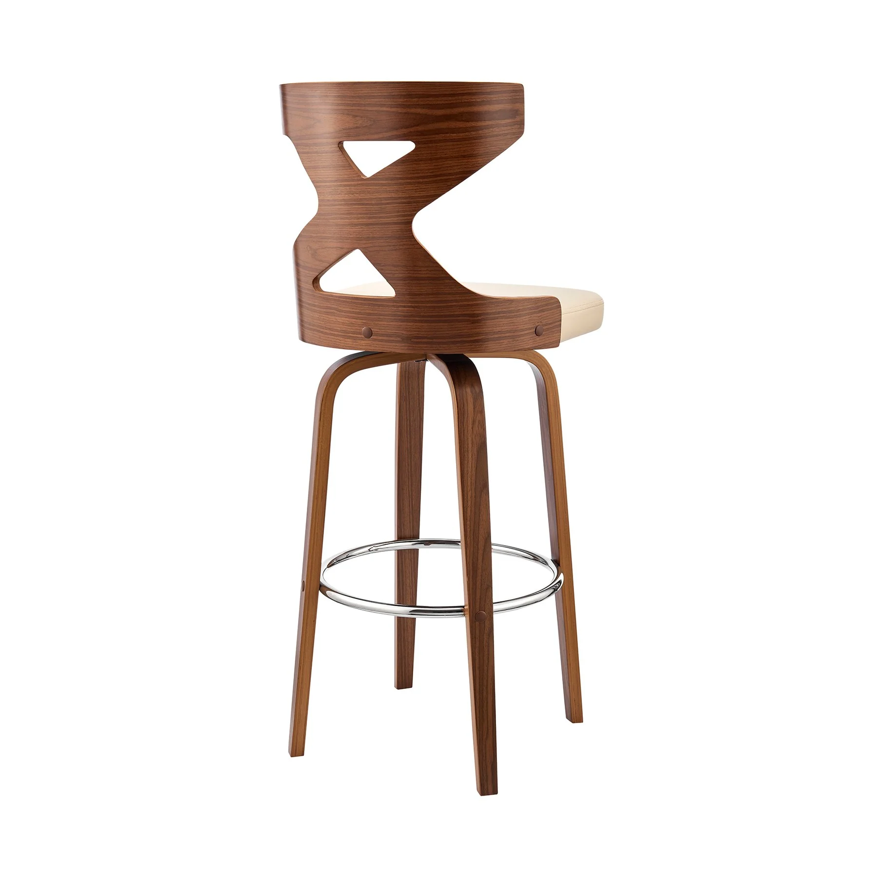 Gayle 30" Swivel Cross Back Cream Faux Leather and Walnut Wood Bar Stool - Image 4