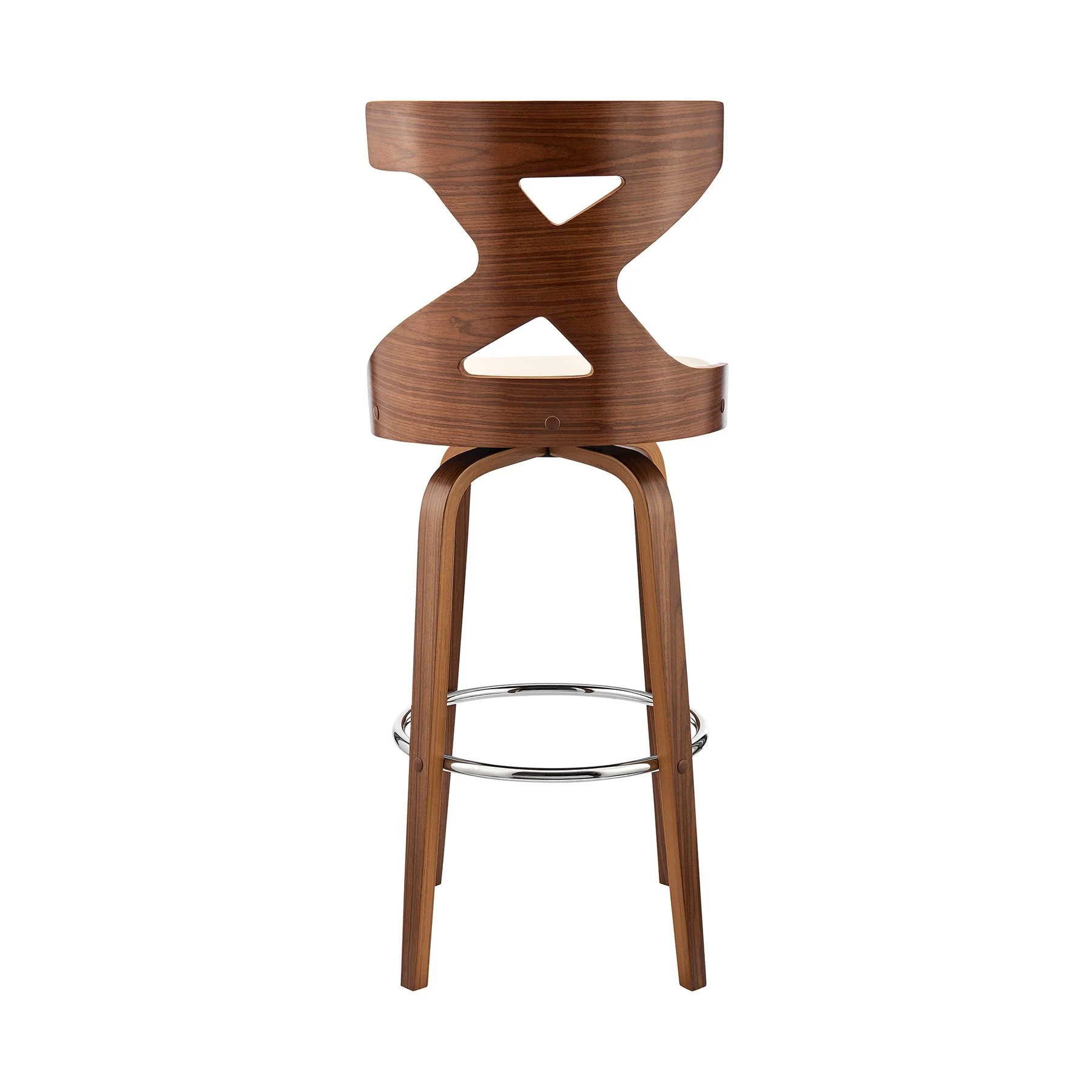 Gayle 30" Swivel Cross Back Cream Faux Leather and Walnut Wood Bar Stool - Image 5