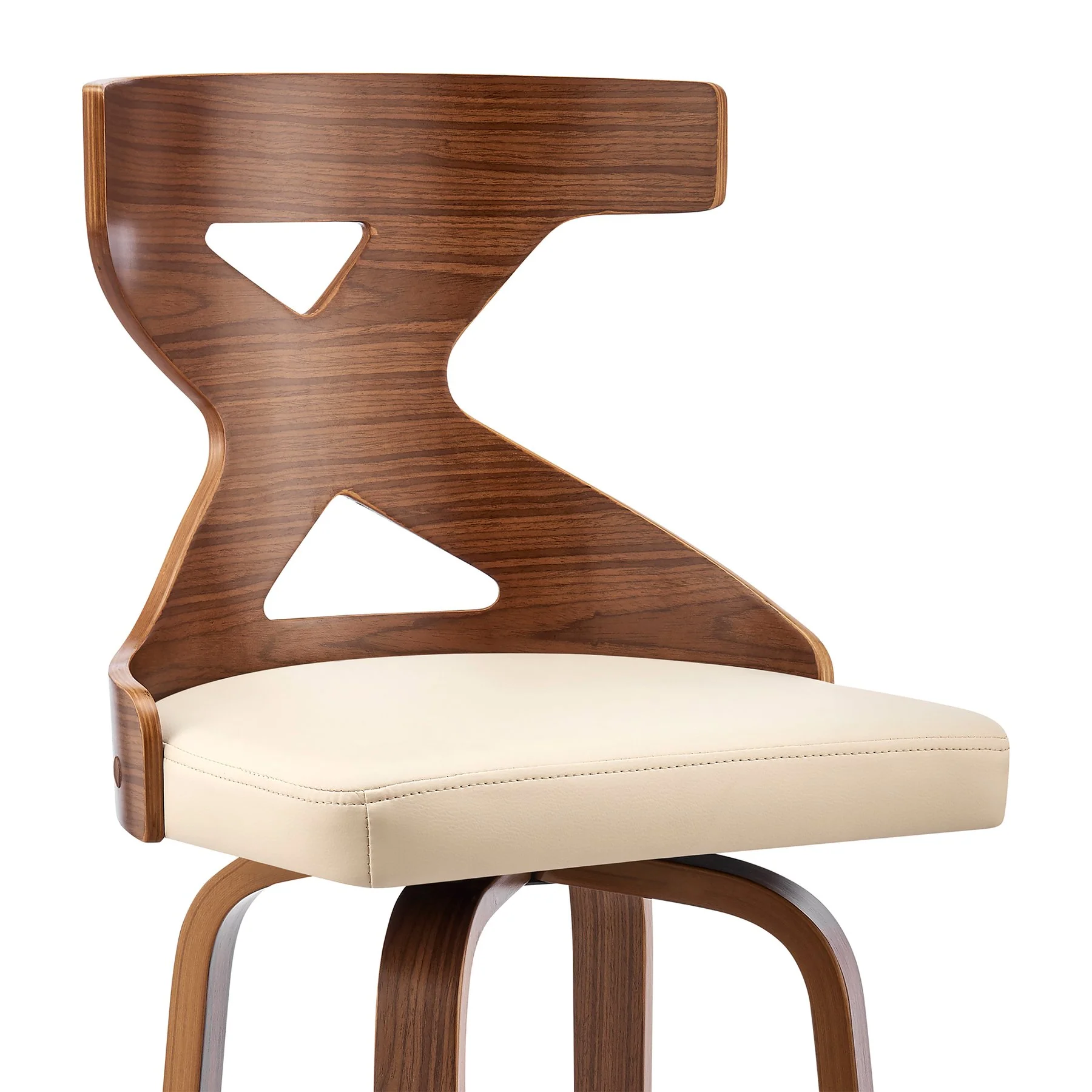 Gayle 30" Swivel Cross Back Cream Faux Leather and Walnut Wood Bar Stool - Image 6