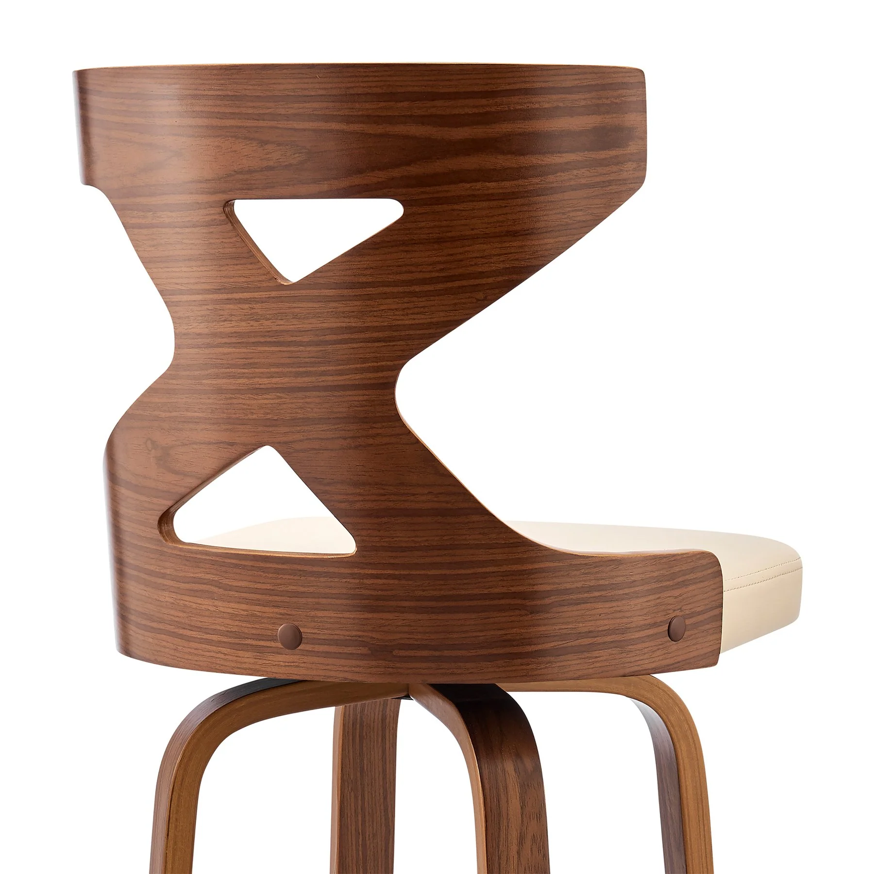 Gayle 30" Swivel Cross Back Cream Faux Leather and Walnut Wood Bar Stool - Image 7