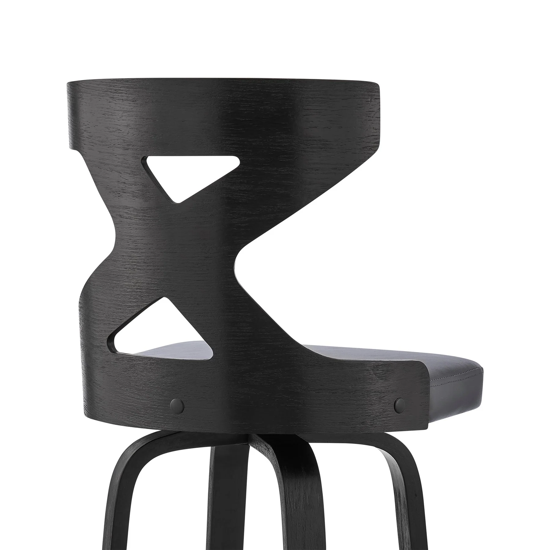 Gayle 30" Swivel Cross Back Gray Faux Leather and Black Wood Bar Stool - Image 7