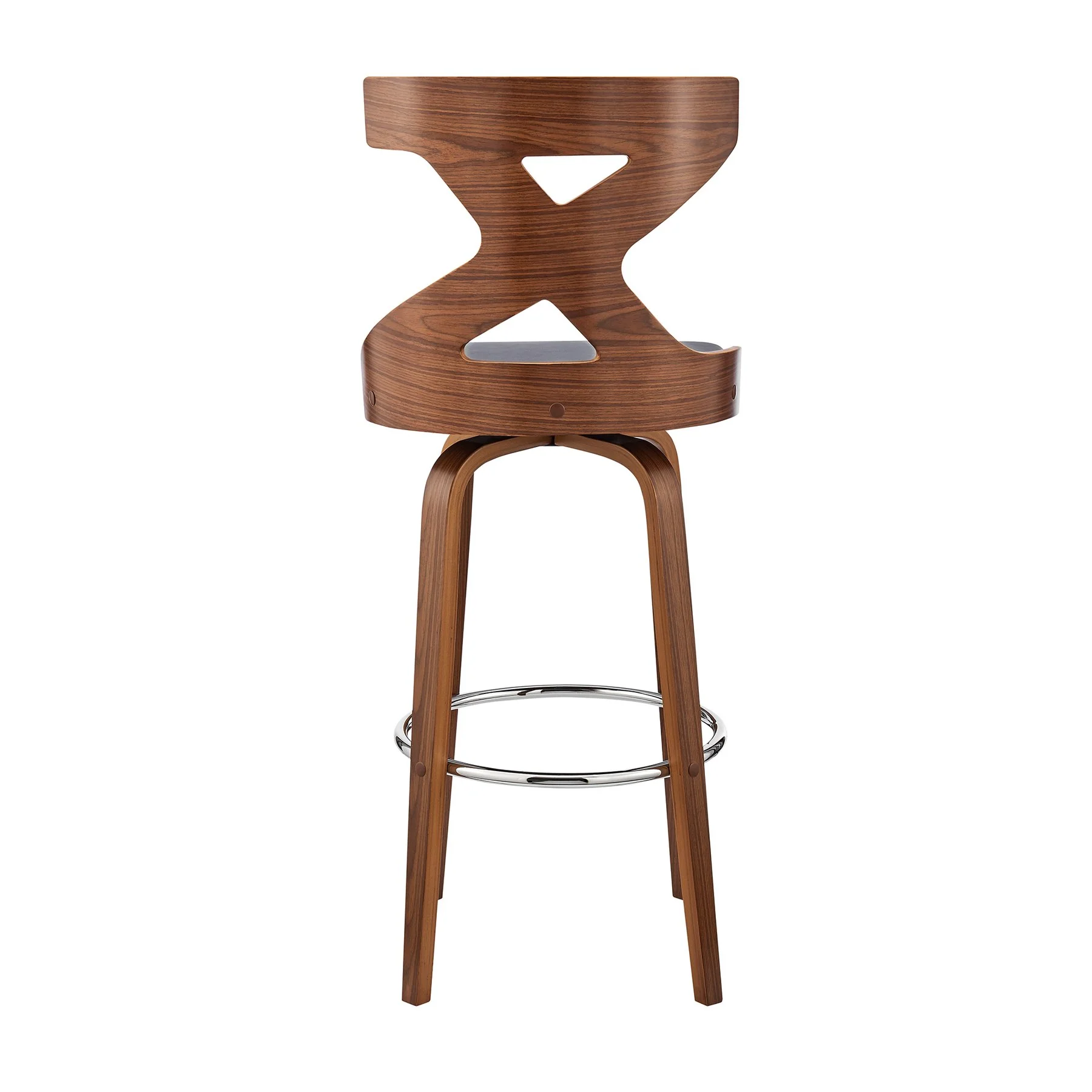 Gayle 30" Swivel Cross Back Gray Faux Leather and Walnut Wood Bar Stool - Image 5