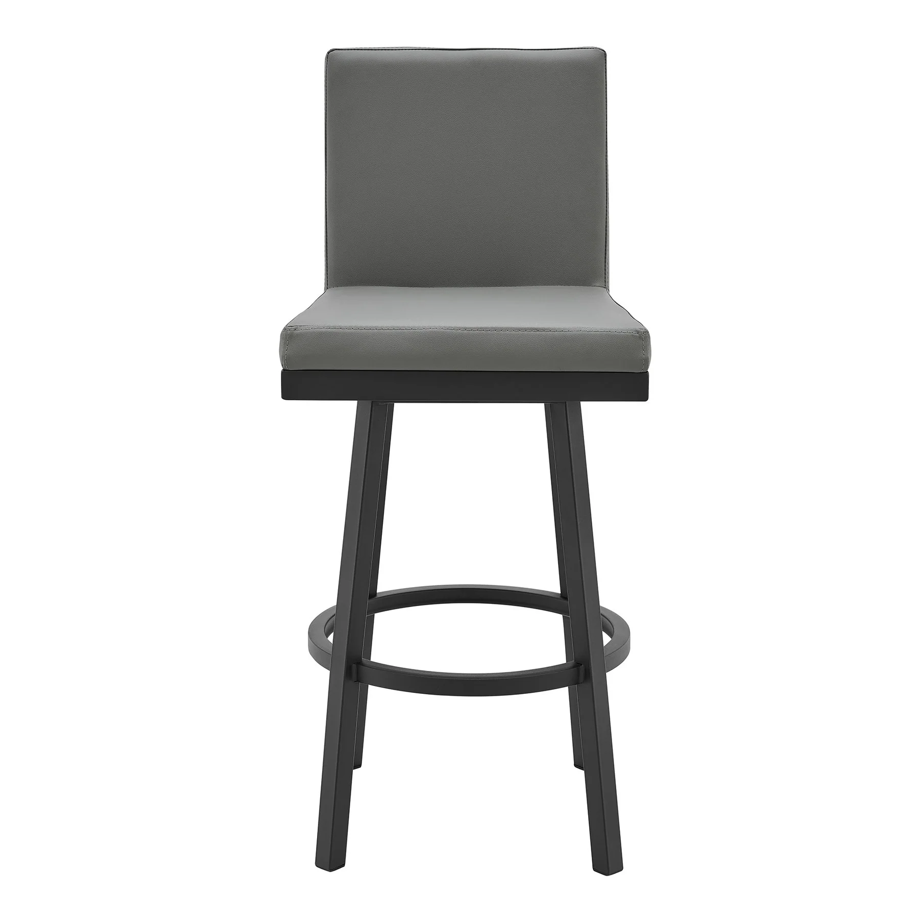 Gem 26" Swivel Modern Black Metal and Gray Faux Leather Bar and Counter Stool - Image 2