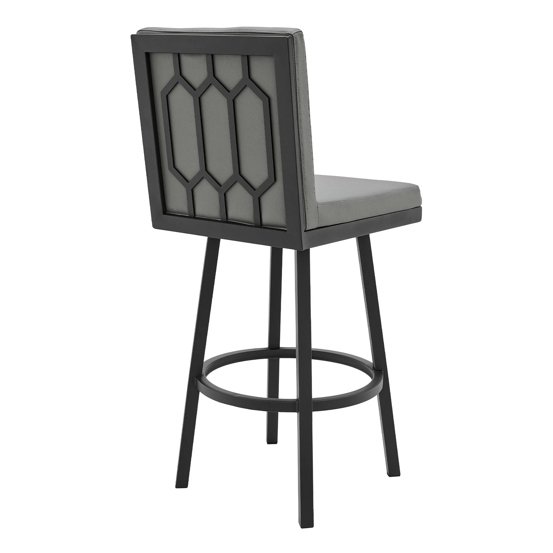 Gem 26" Swivel Modern Black Metal and Gray Faux Leather Bar and Counter Stool - Image 3
