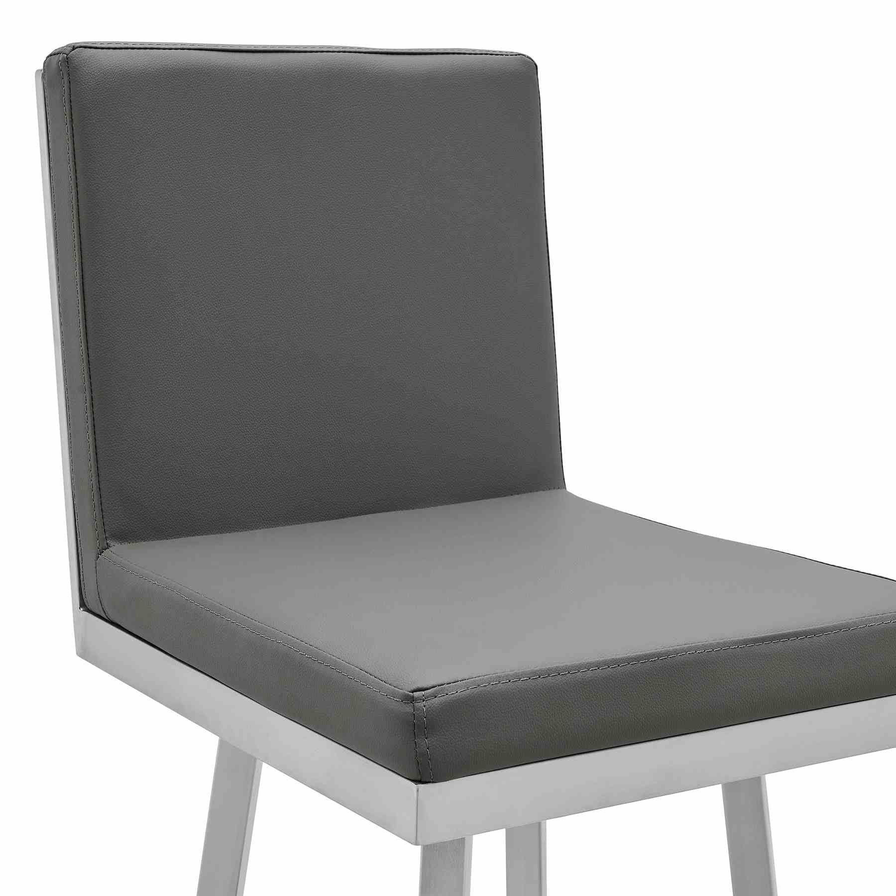 Gem 26" Swivel Modern Metal and Gray Faux Leather Bar and Counter Stool - Image 4