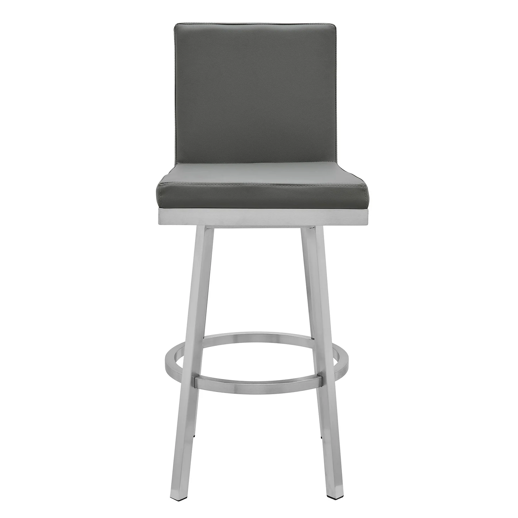 Gem 30" Swivel Modern Metal and Gray Faux Leather Bar and Counter Stool - Image 2