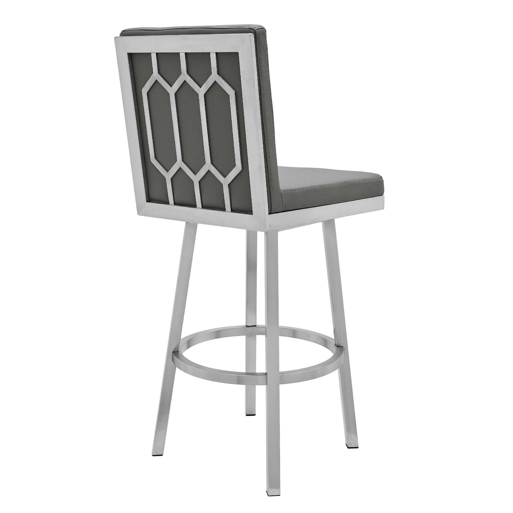 Gem 30" Swivel Modern Metal and Gray Faux Leather Bar and Counter Stool - Image 3