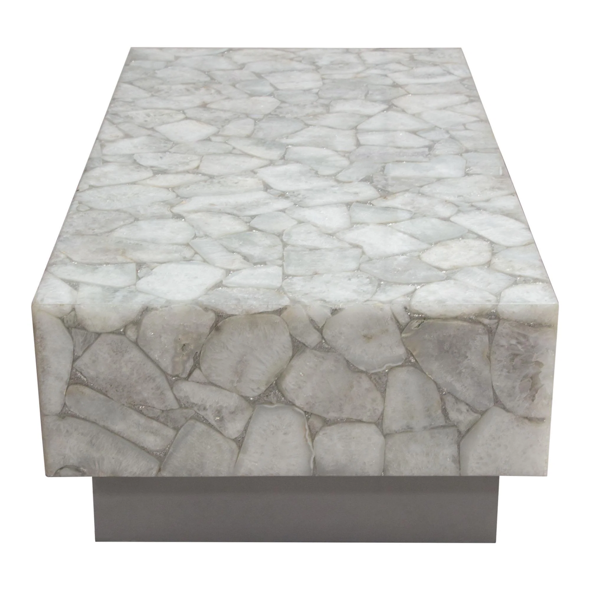 Gemini Genuine White Quartz Cocktail Table w/ Antique Silver Finished Base by Diamond Sofa - Image 7