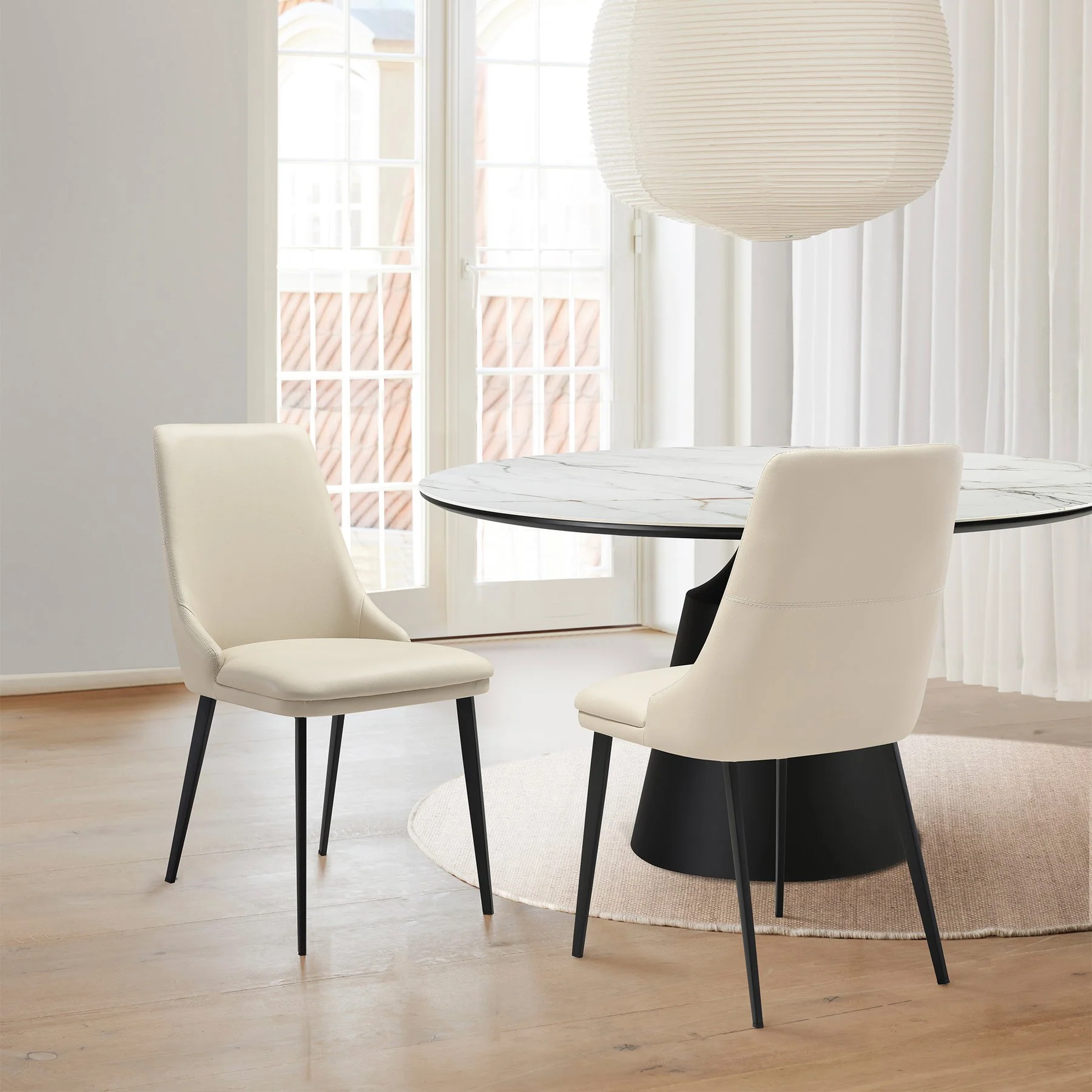 Genesis Upholstered Dining Chair in Beige Faux Leather with Black Metal Legs - Set of 2 - Image 11