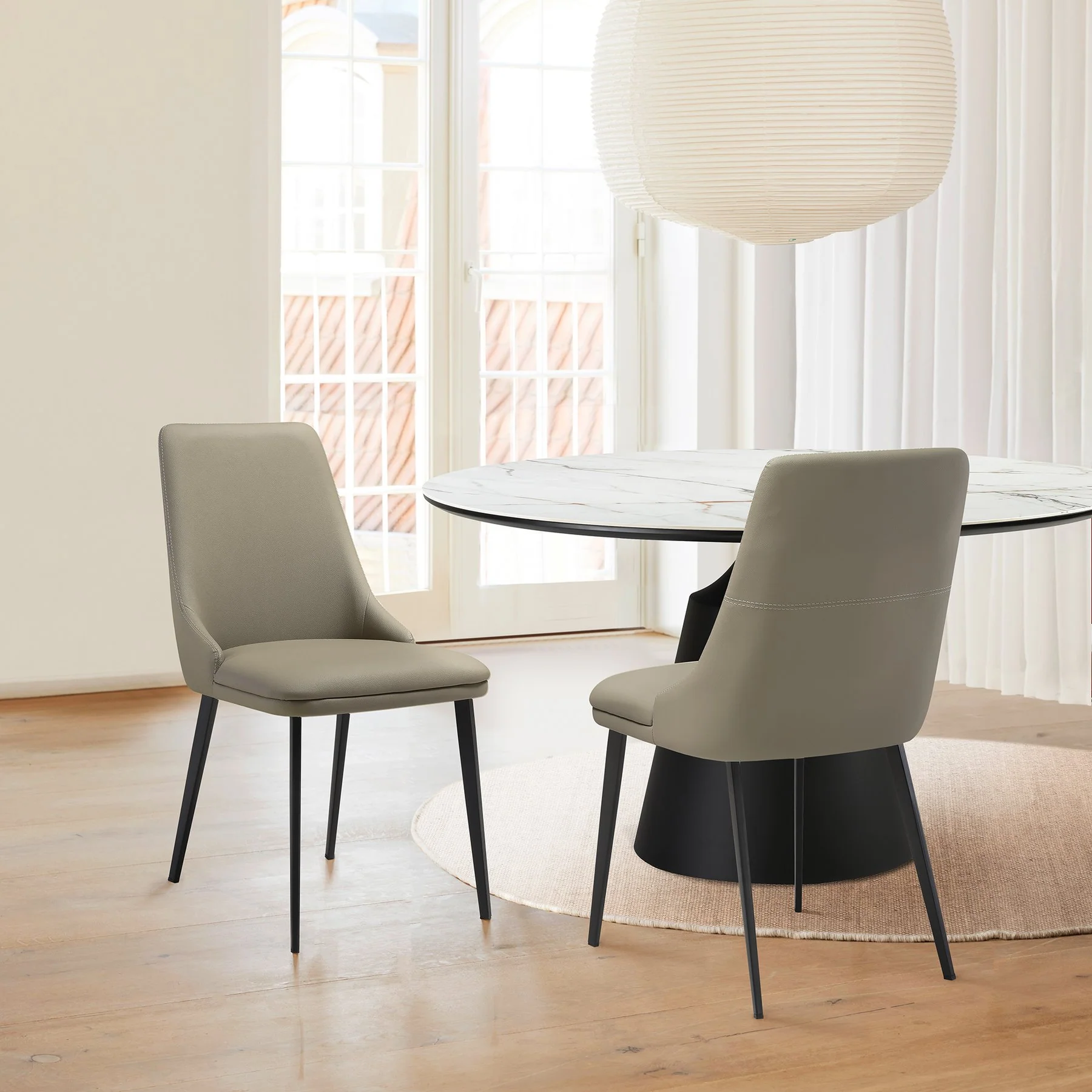 Genesis Upholstered Dining Chair in Taupe Gray Faux Leather with Black Metal Legs - Set of 2 - Image 11
