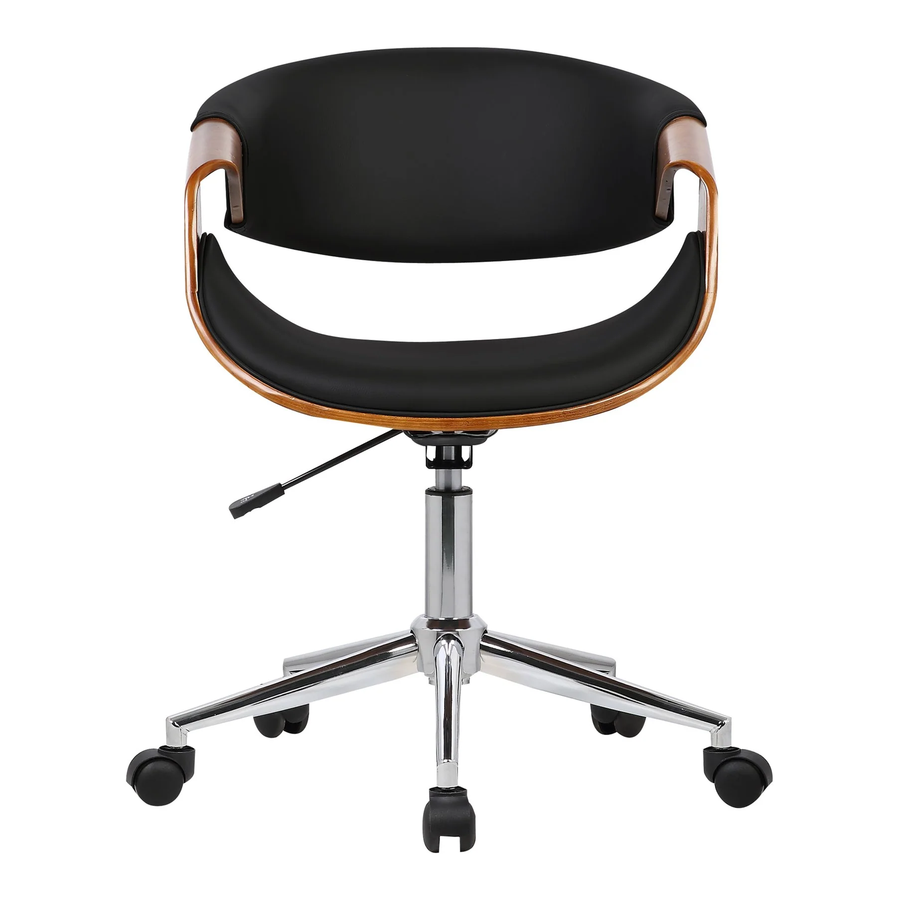 Geneva Mid-Century Office Chair in Chrome finish with Black Faux Leather and Walnut Veneer Arms - Image 2