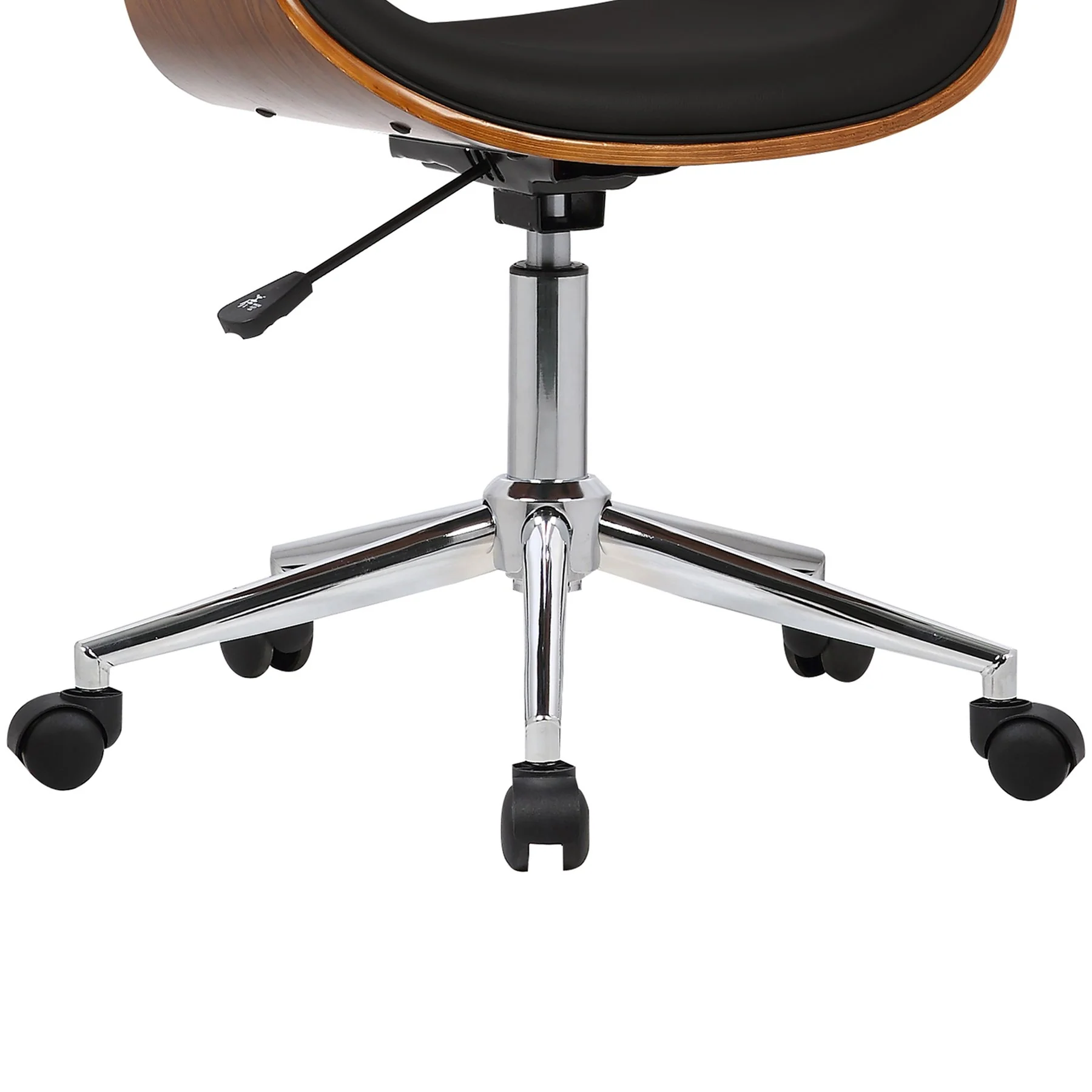 Geneva Mid-Century Office Chair in Chrome finish with Black Faux Leather and Walnut Veneer Arms - Image 6