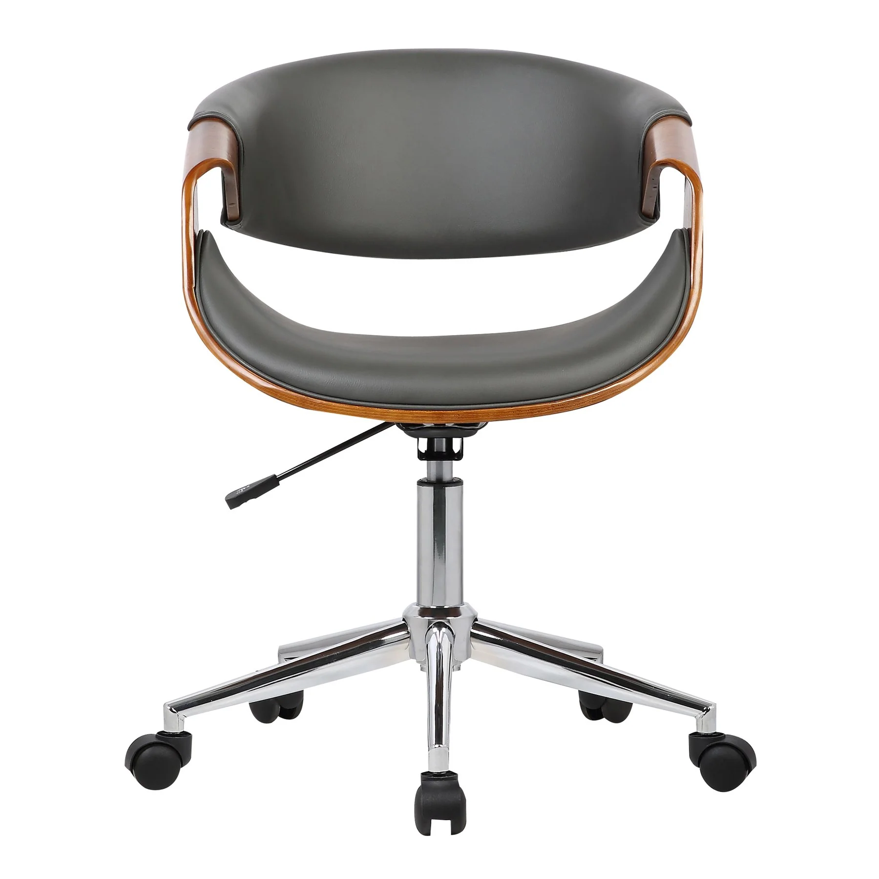Geneva Mid-Century Office Chair in Chrome finish with Gray Faux Leather and Walnut Veneer Arms - Image 2