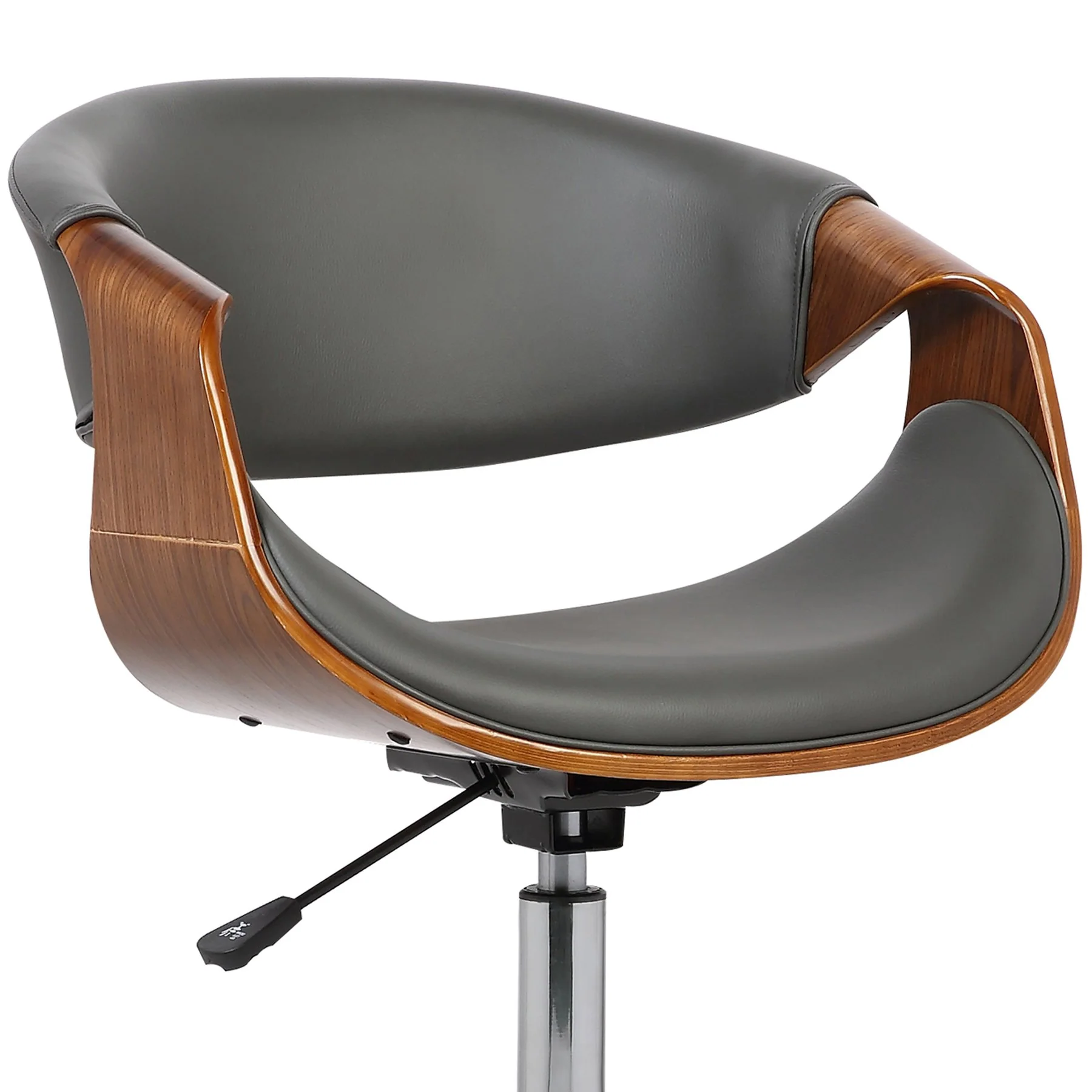 Geneva Mid-Century Office Chair in Chrome finish with Gray Faux Leather and Walnut Veneer Arms - Image 5