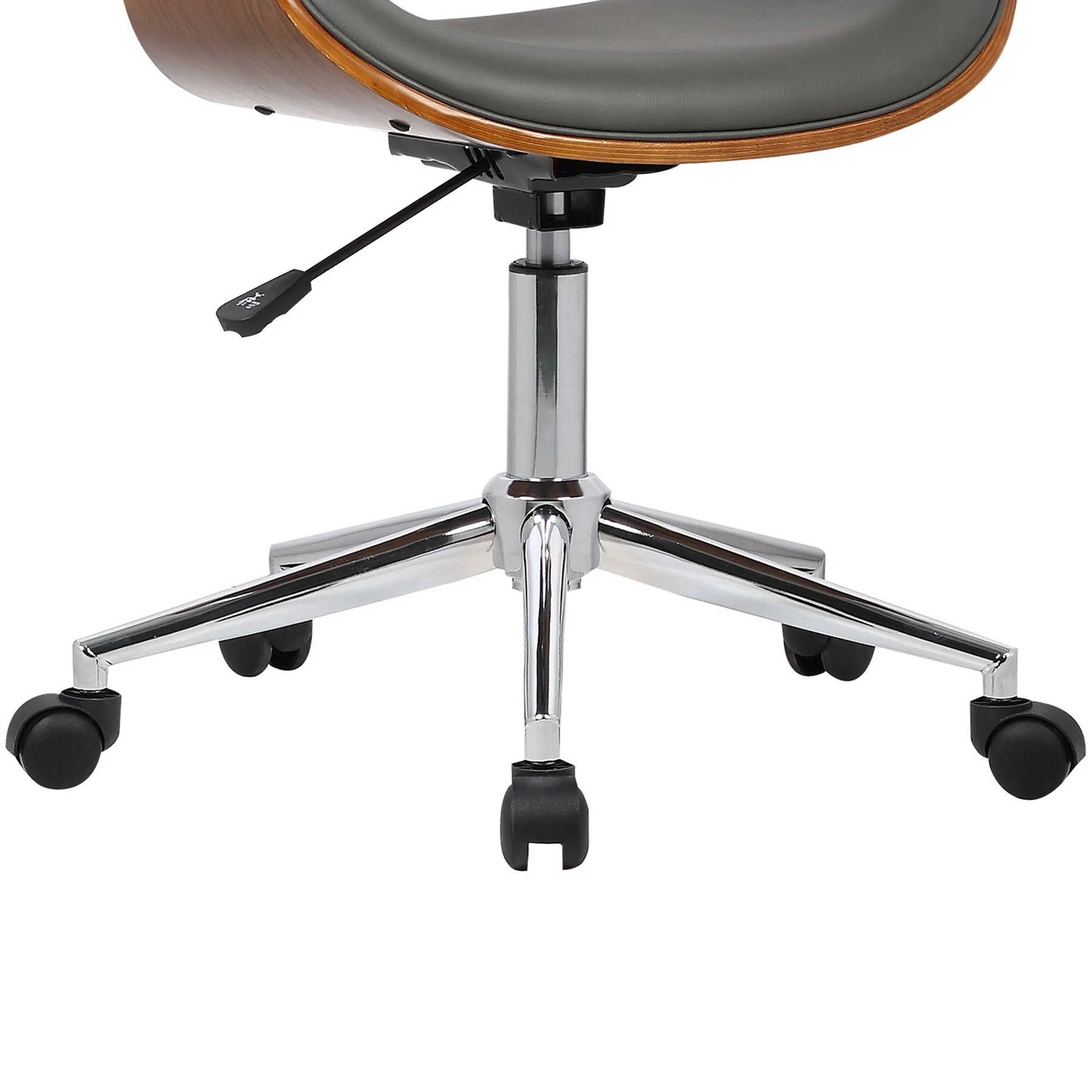 Geneva Mid-Century Office Chair in Chrome finish with Gray Faux Leather and Walnut Veneer Arms - Image 7