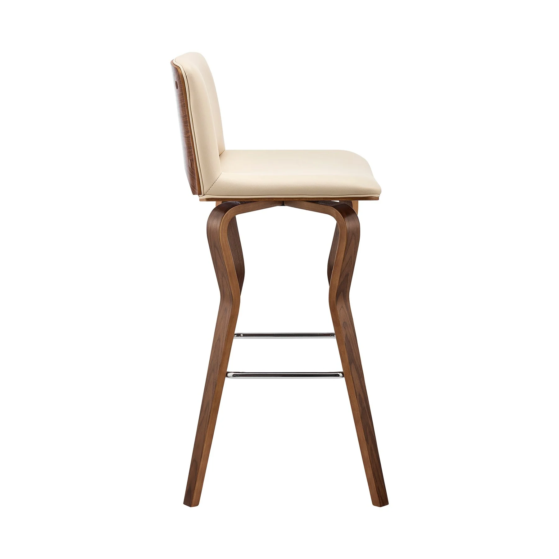 Gerty 26" Swivel Cream Faux Leather and Walnut Wood Bar Stool - Image 3