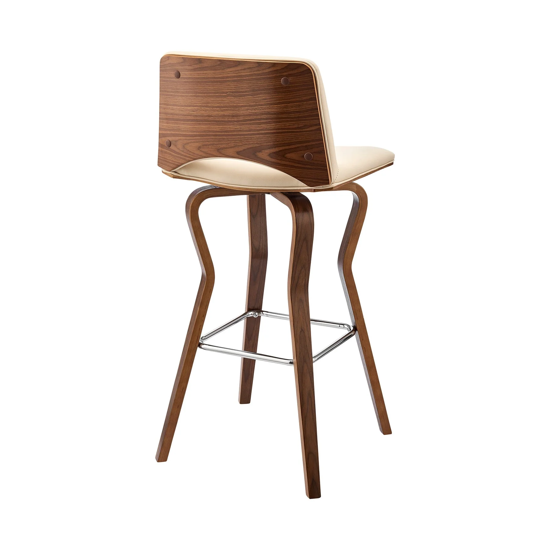 Gerty 26" Swivel Cream Faux Leather and Walnut Wood Bar Stool - Image 4
