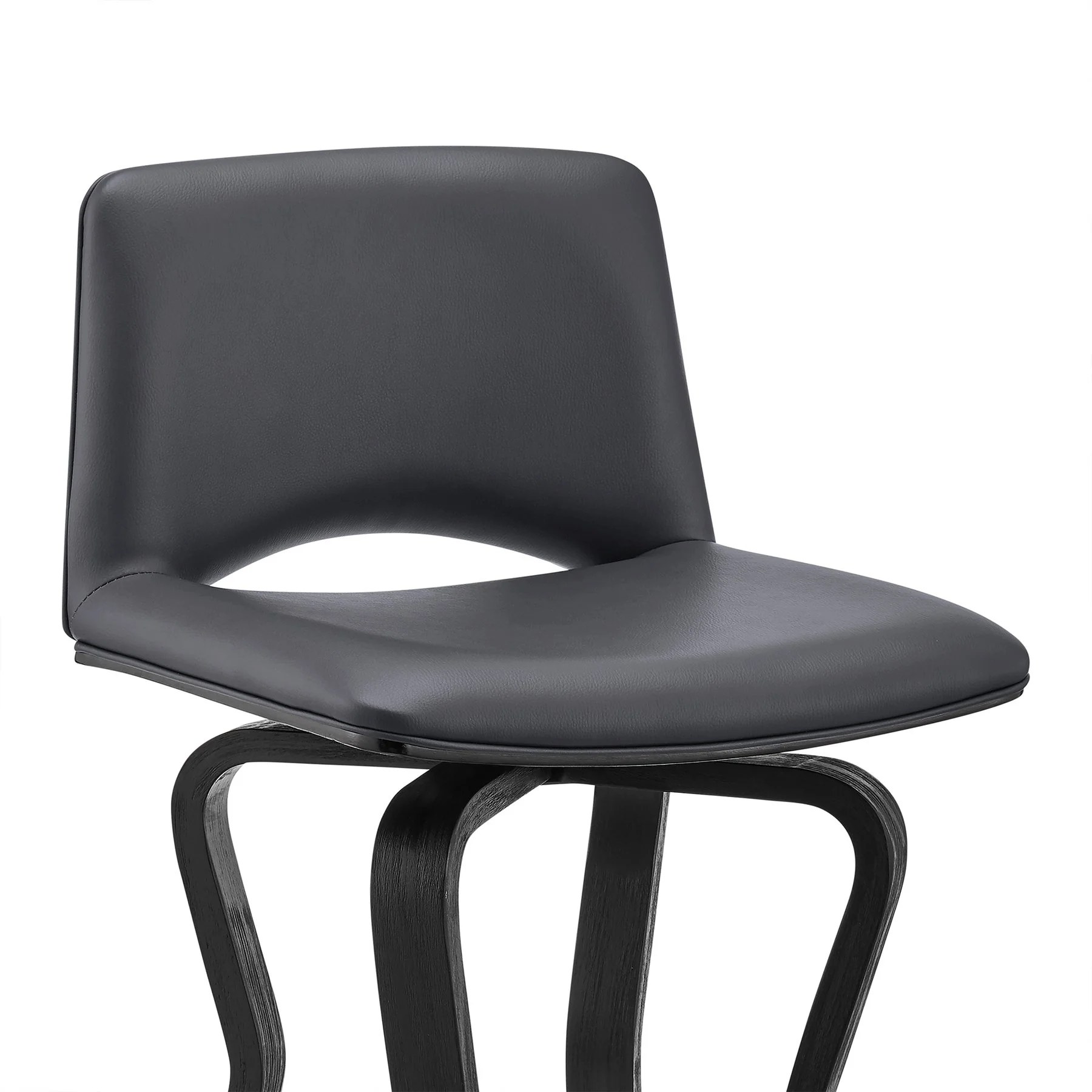 Gerty 26" Swivel Gray Faux Leather and Black Wood Bar Stool - Image 6