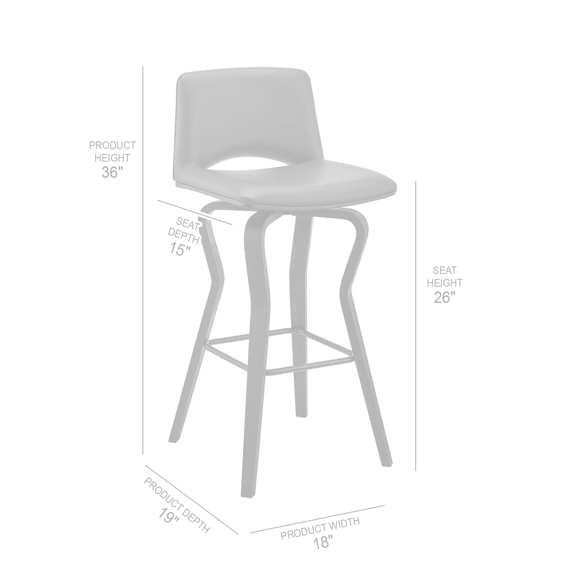 Gerty 26" Swivel Gray Faux Leather and Black Wood Bar Stool - Image 9
