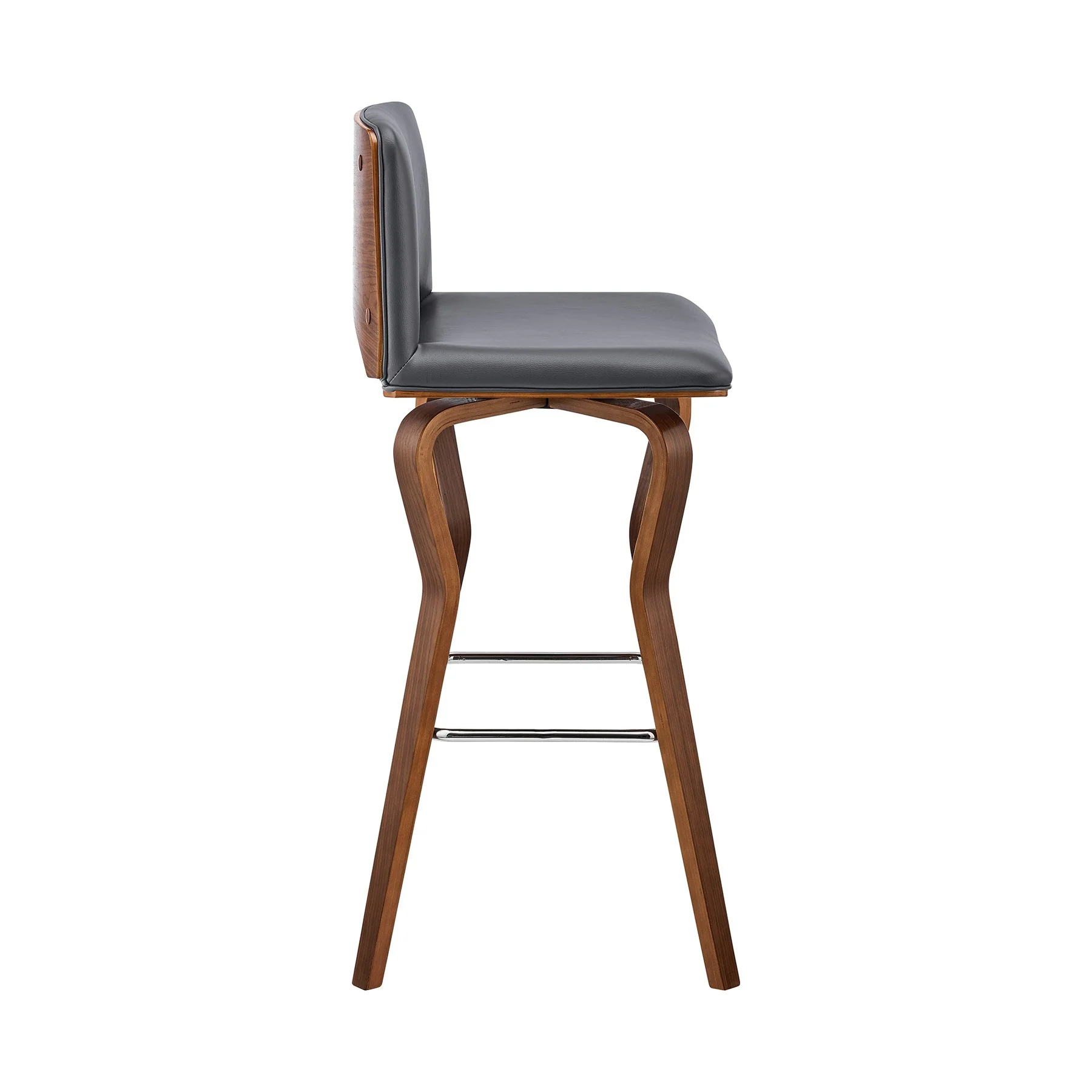 Gerty 26" Swivel Gray Faux Leather and Walnut Wood Bar Stool - Image 3