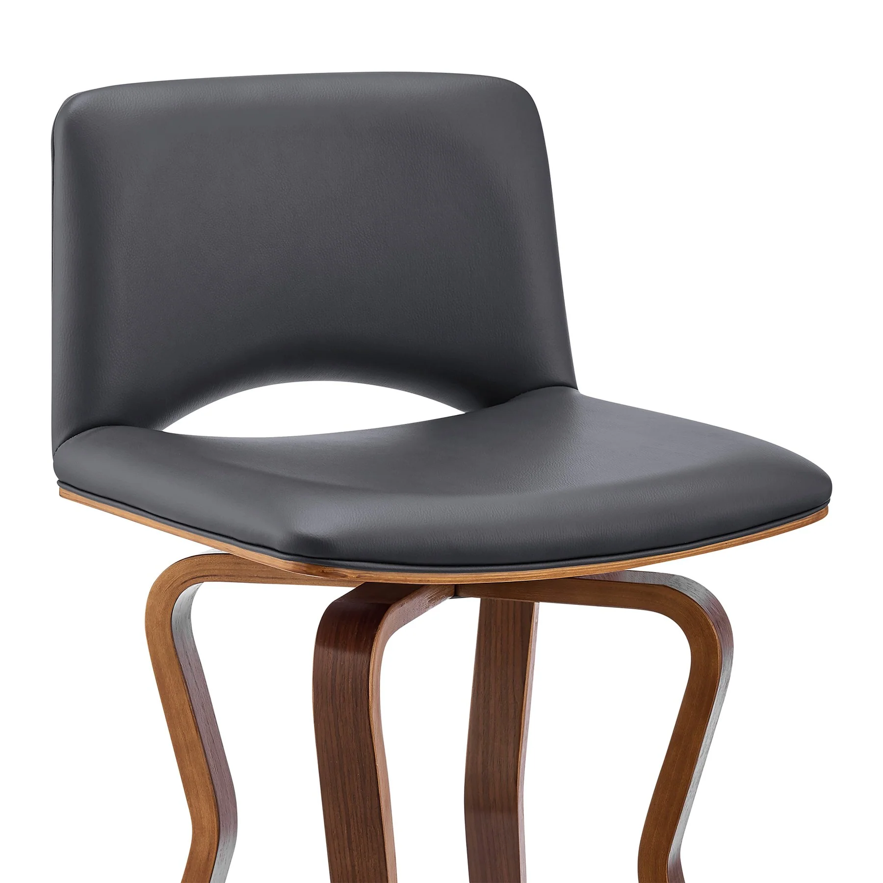 Gerty 26" Swivel Gray Faux Leather and Walnut Wood Bar Stool - Image 6