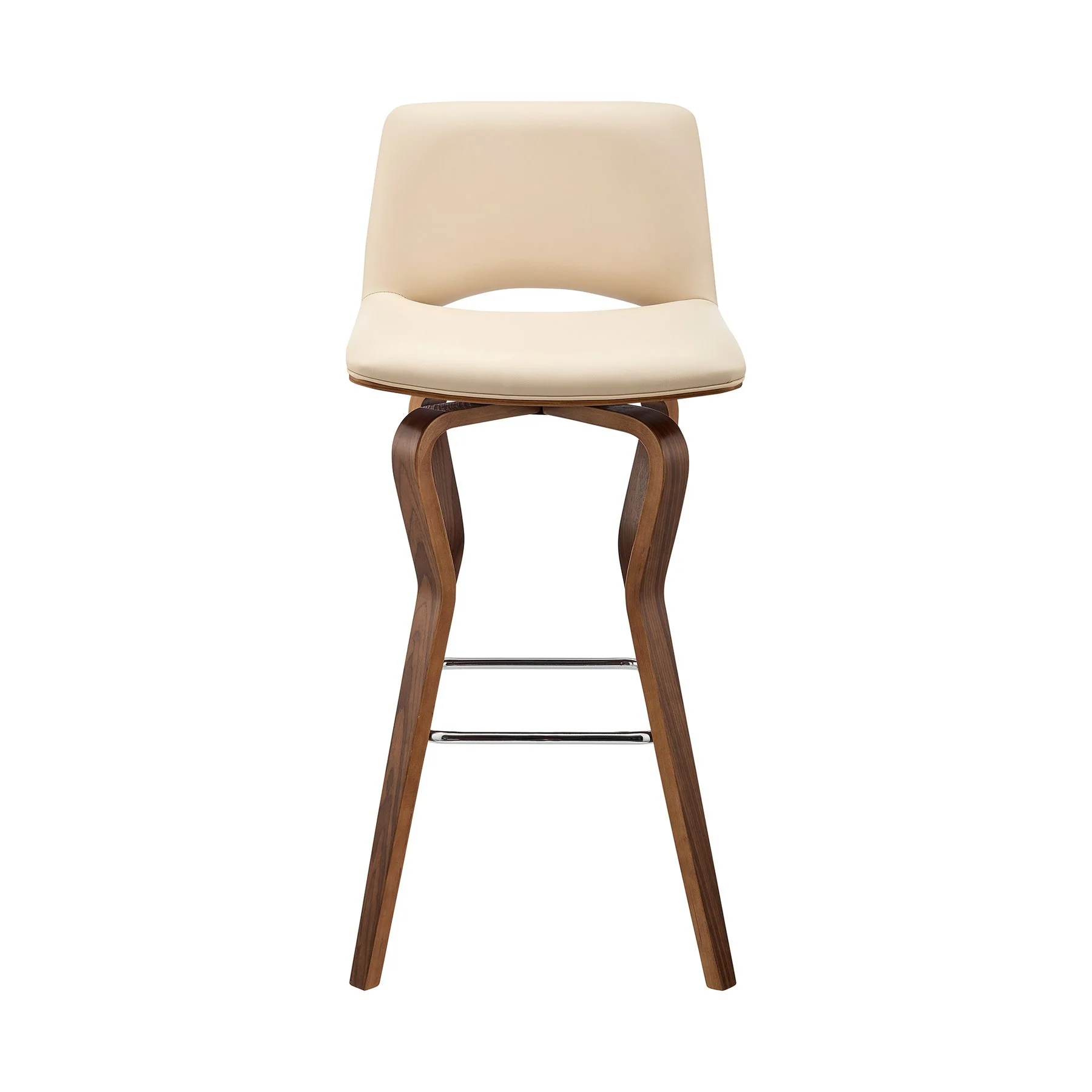 Gerty 30" Swivel Cream Faux Leather and Walnut Wood Bar Stool - Image 2