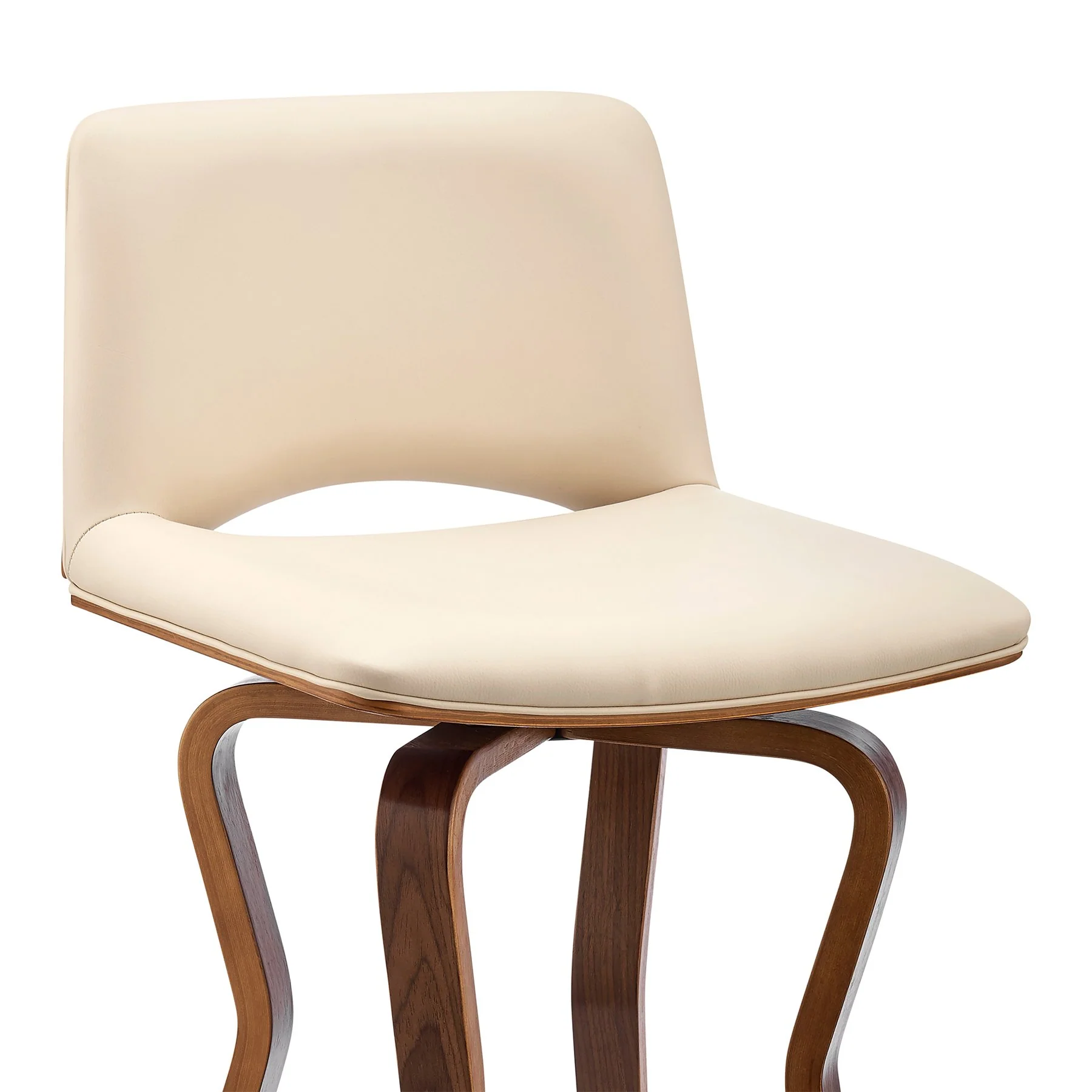 Gerty 30" Swivel Cream Faux Leather and Walnut Wood Bar Stool - Image 6