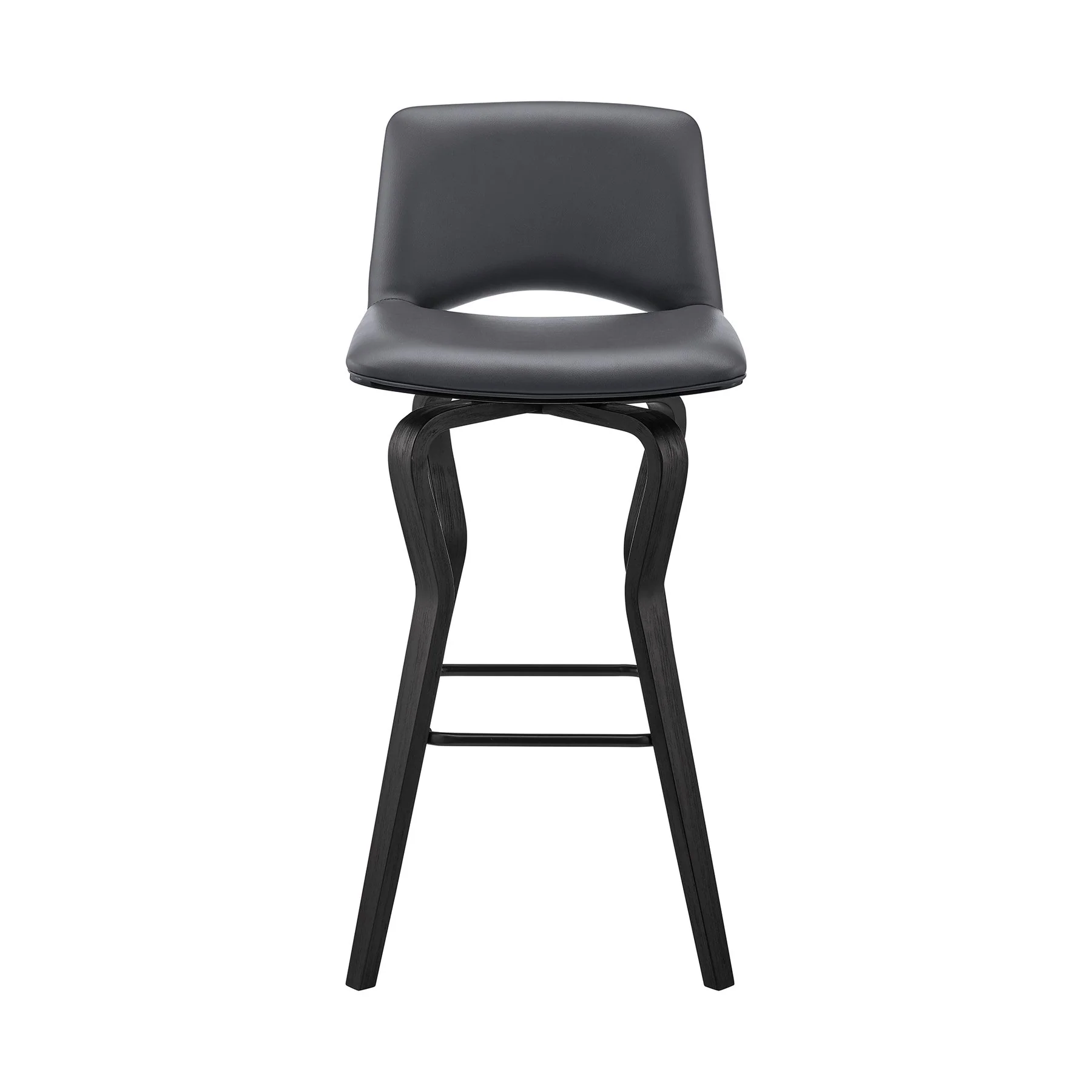 Gerty 30" Swivel Gray Faux Leather and Black Wood Bar Stool - Image 2
