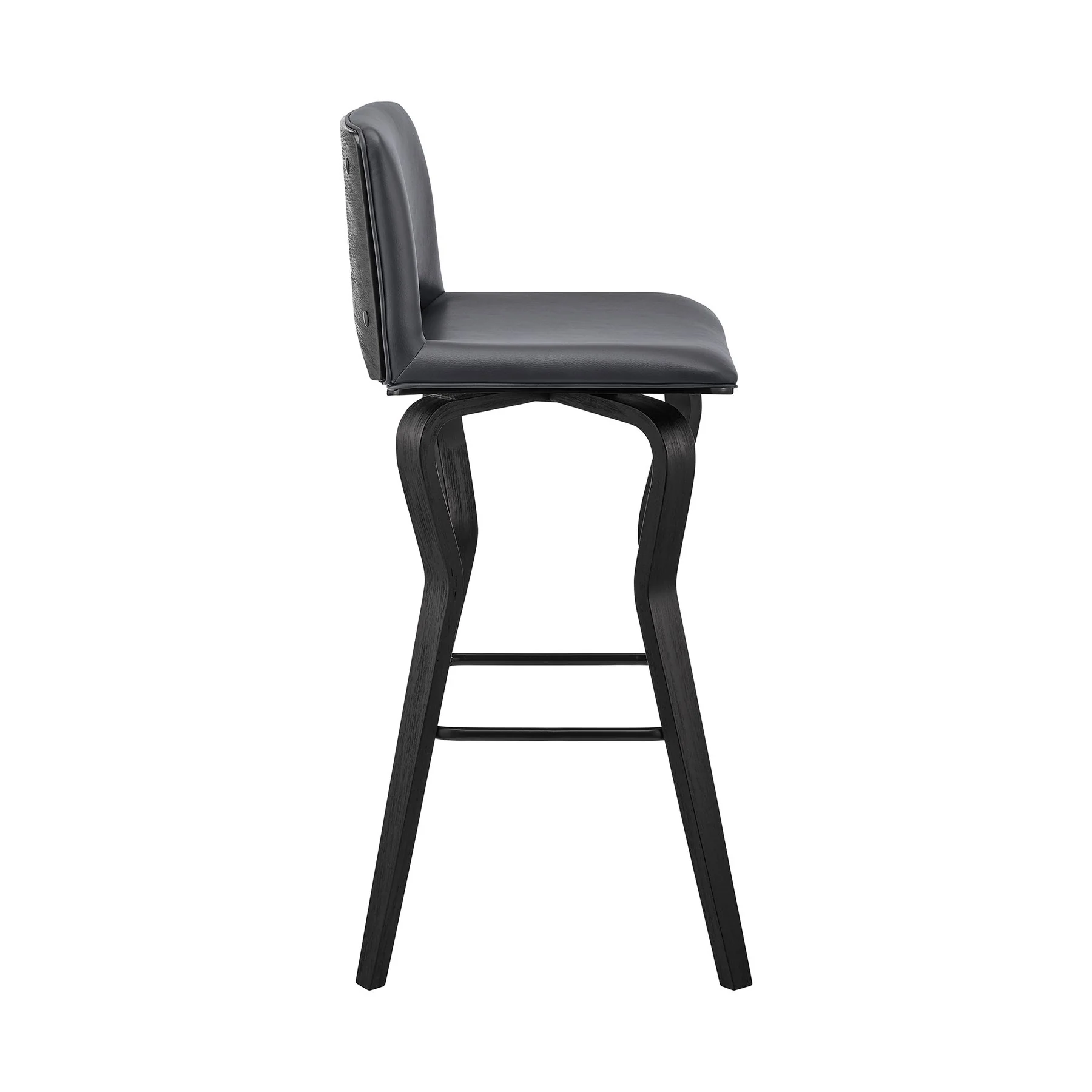 Gerty 30" Swivel Gray Faux Leather and Black Wood Bar Stool - Image 3